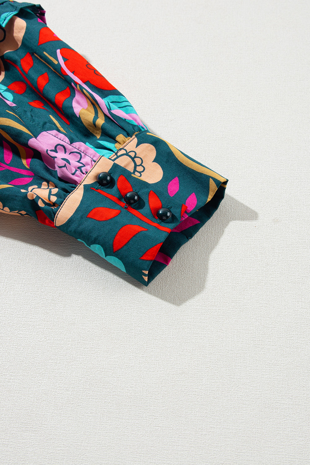 Women's Blouse Featuring Knot-Detail Split Neck Balloon Sleeve Floral-Print