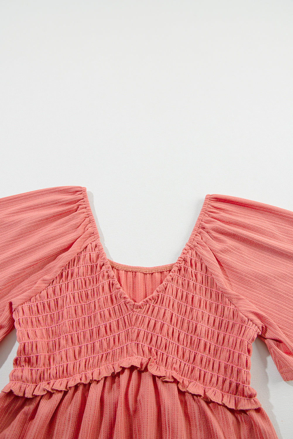Women's Shirred V Neck Short Flutter Sleeve Textured Blouse