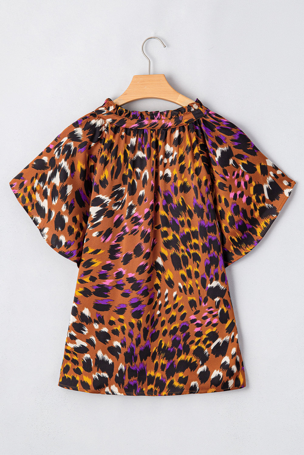 Leopard Printed Draped Short Sleeve Blouse
