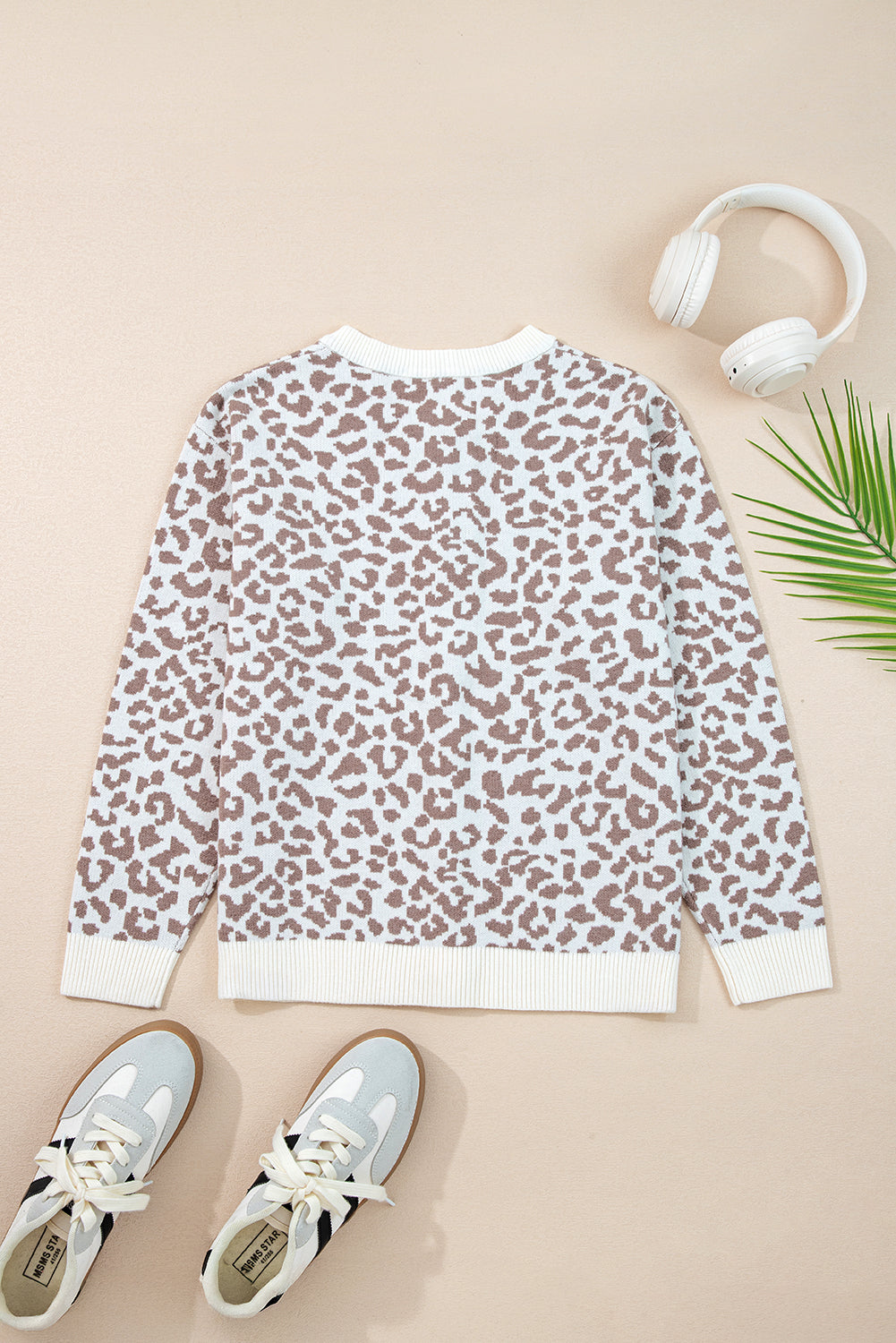 Chunky Leopard Drop-Shoulder Knit Cardigan Knit Top