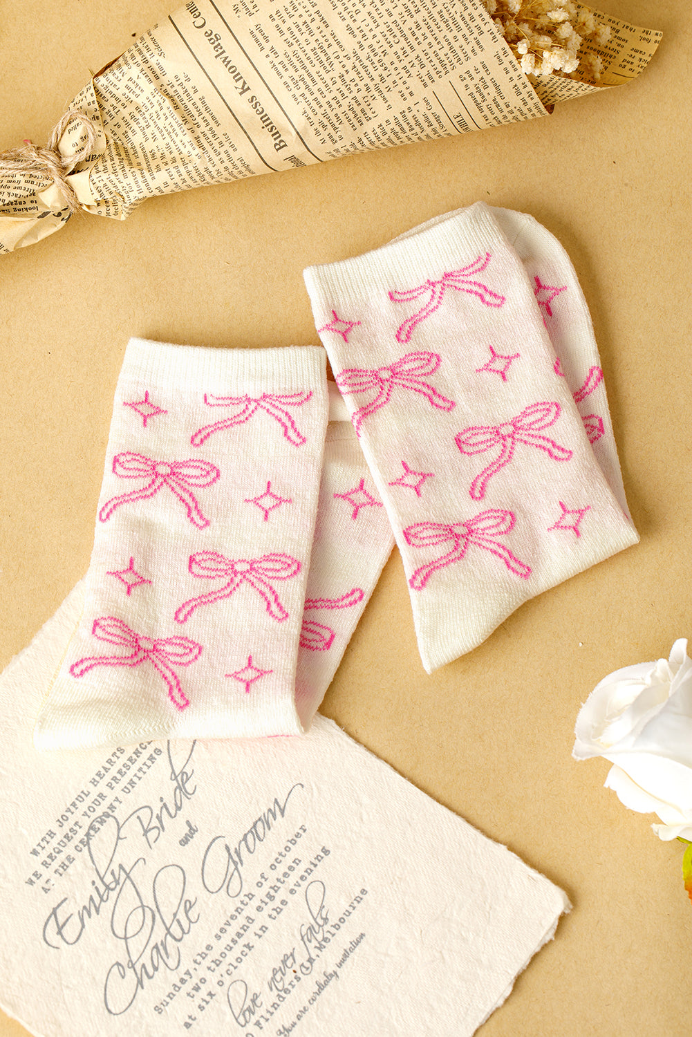 Sweet Mid Bowknot Print Calf Socks