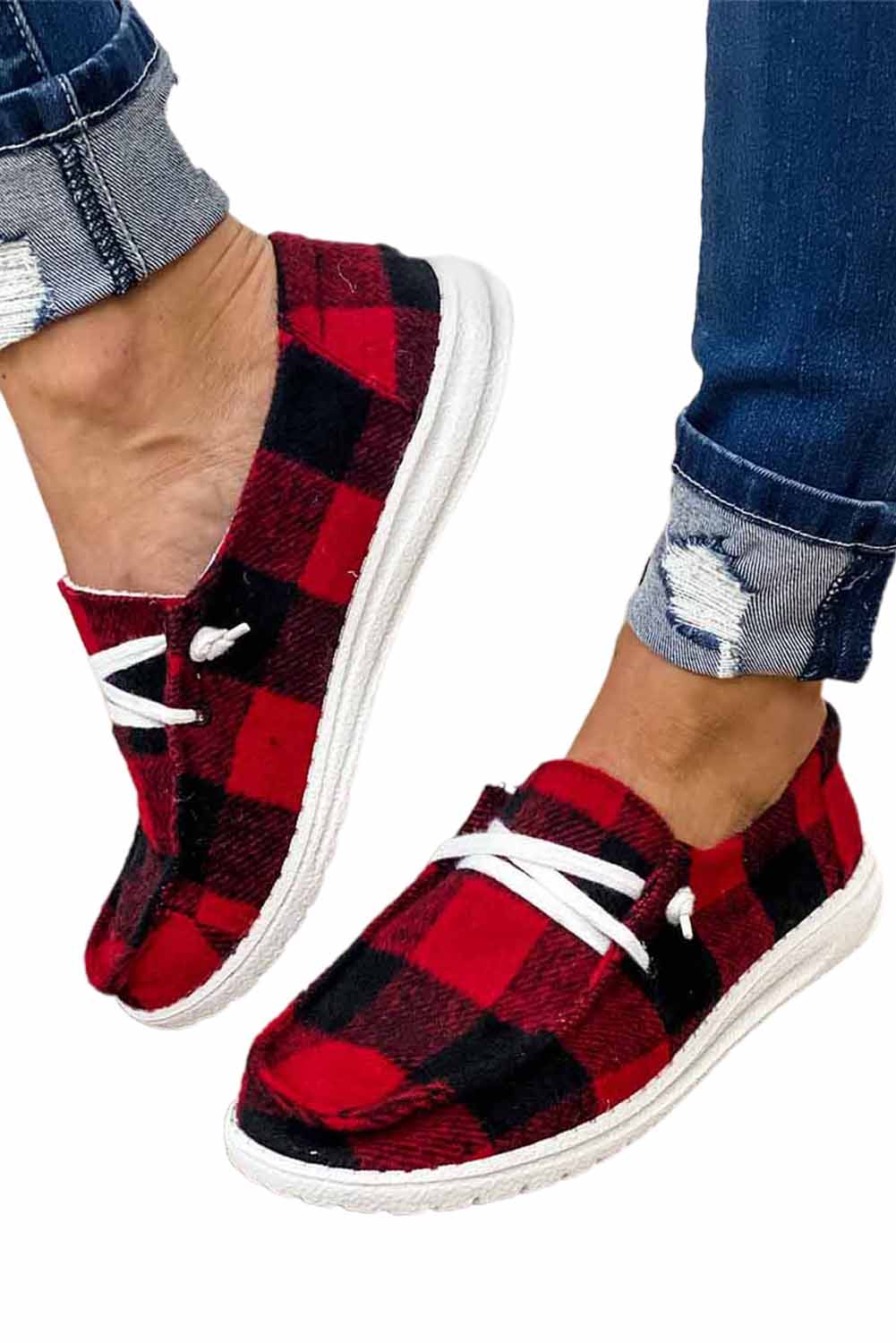Retro Up Plaid Lace Flat Shoes