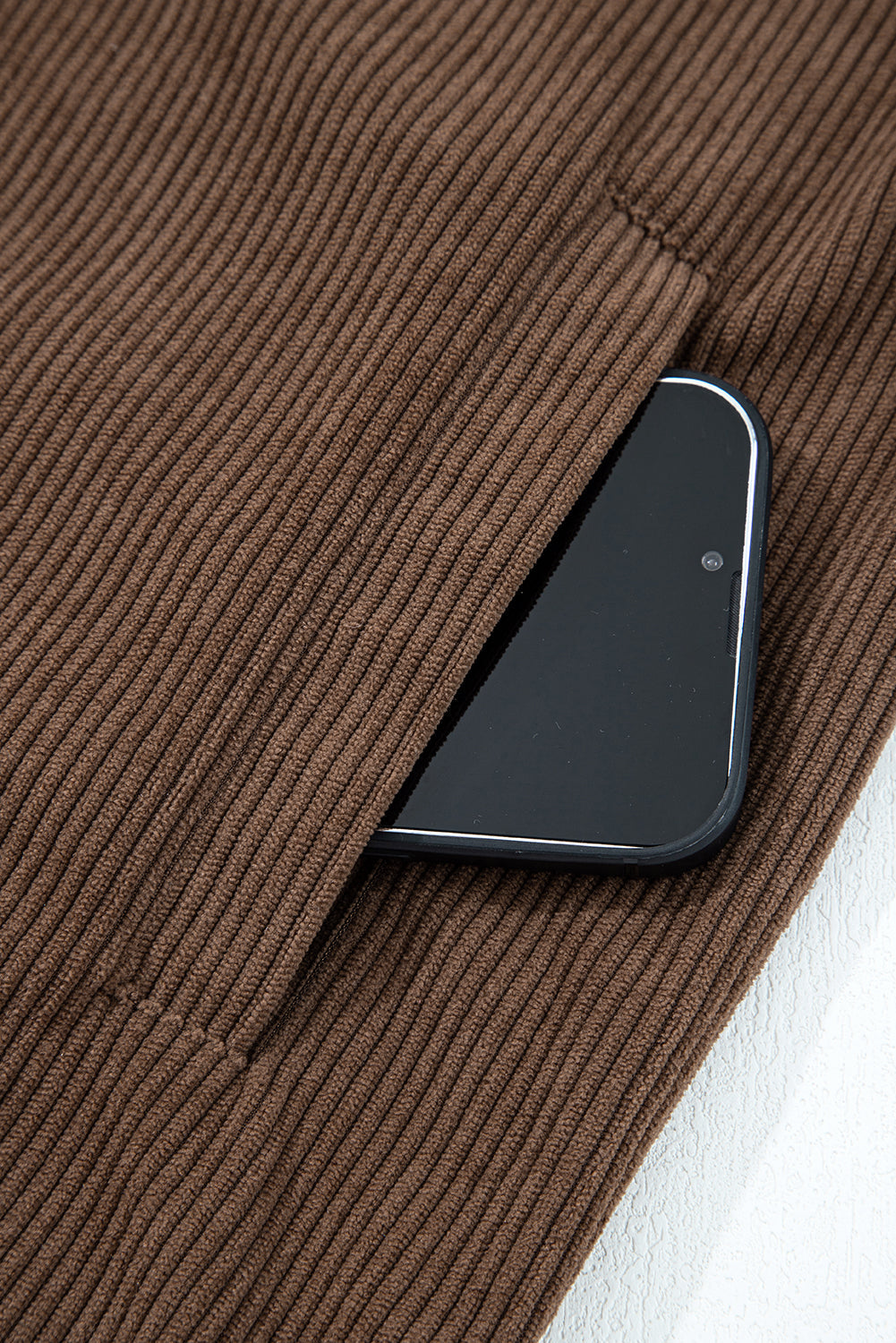 Button Collar Zip-Front Lapel Corduroy Jacket in Dark Khaki