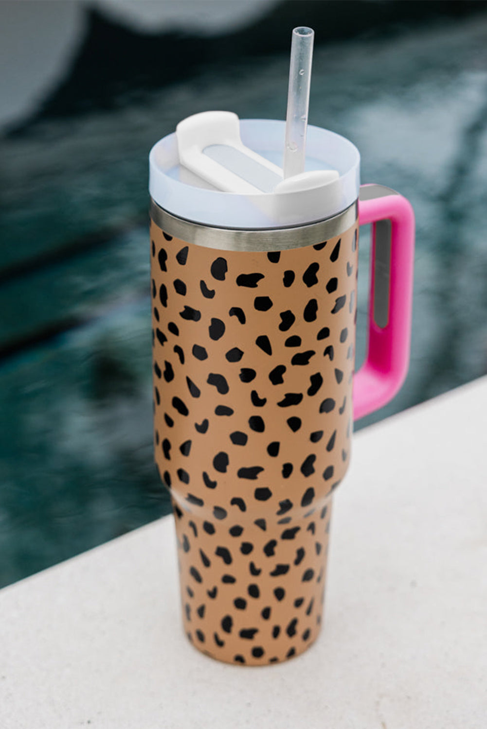 Handled Leopard Printed Cup with Straw 40oz