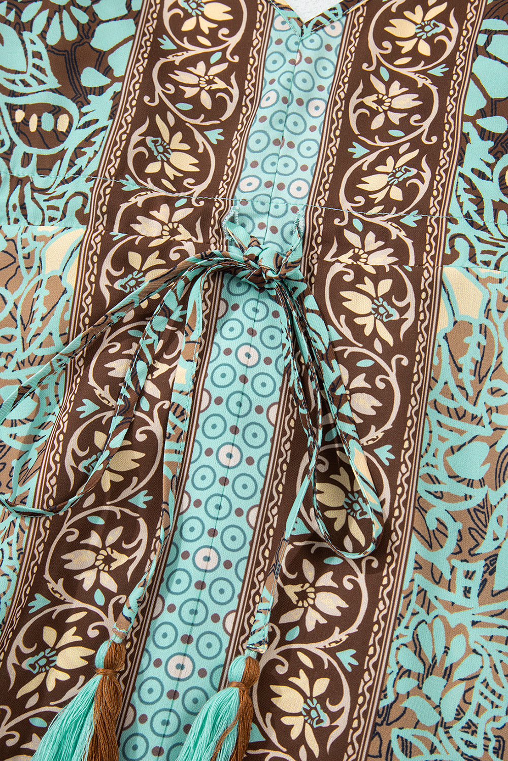 Green Floral Print Backless Tassel Waist Maxi Dress