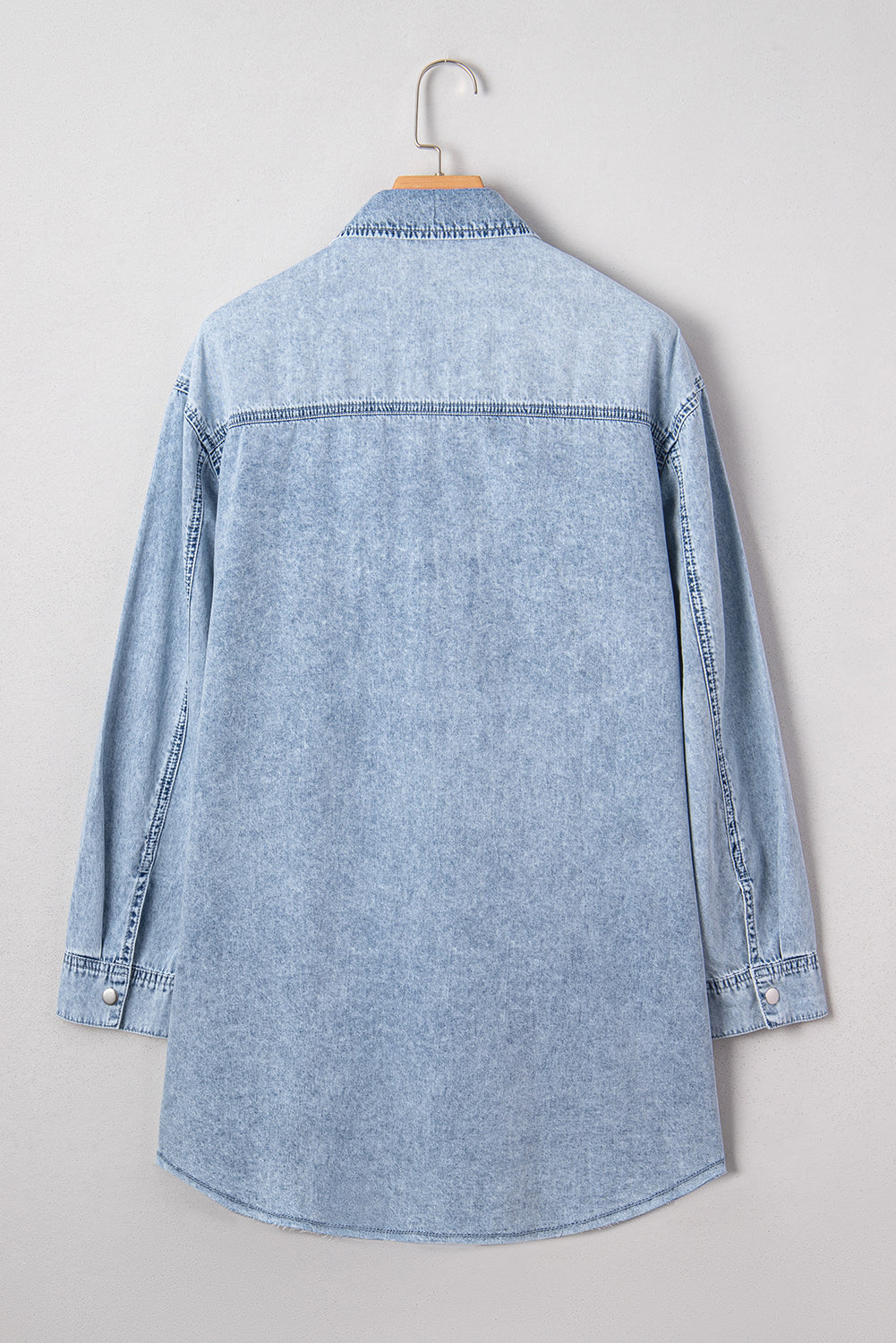 Chest Hem Pocket Raw Denim Loose Shirt Dress