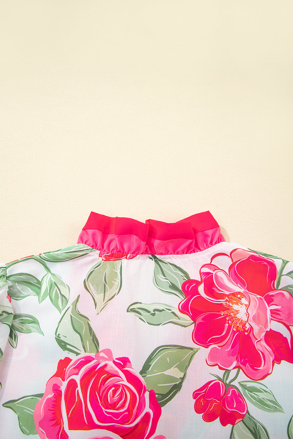 Frilled V-Neck Floral V-Neck Short-Sleeved Blouse Top