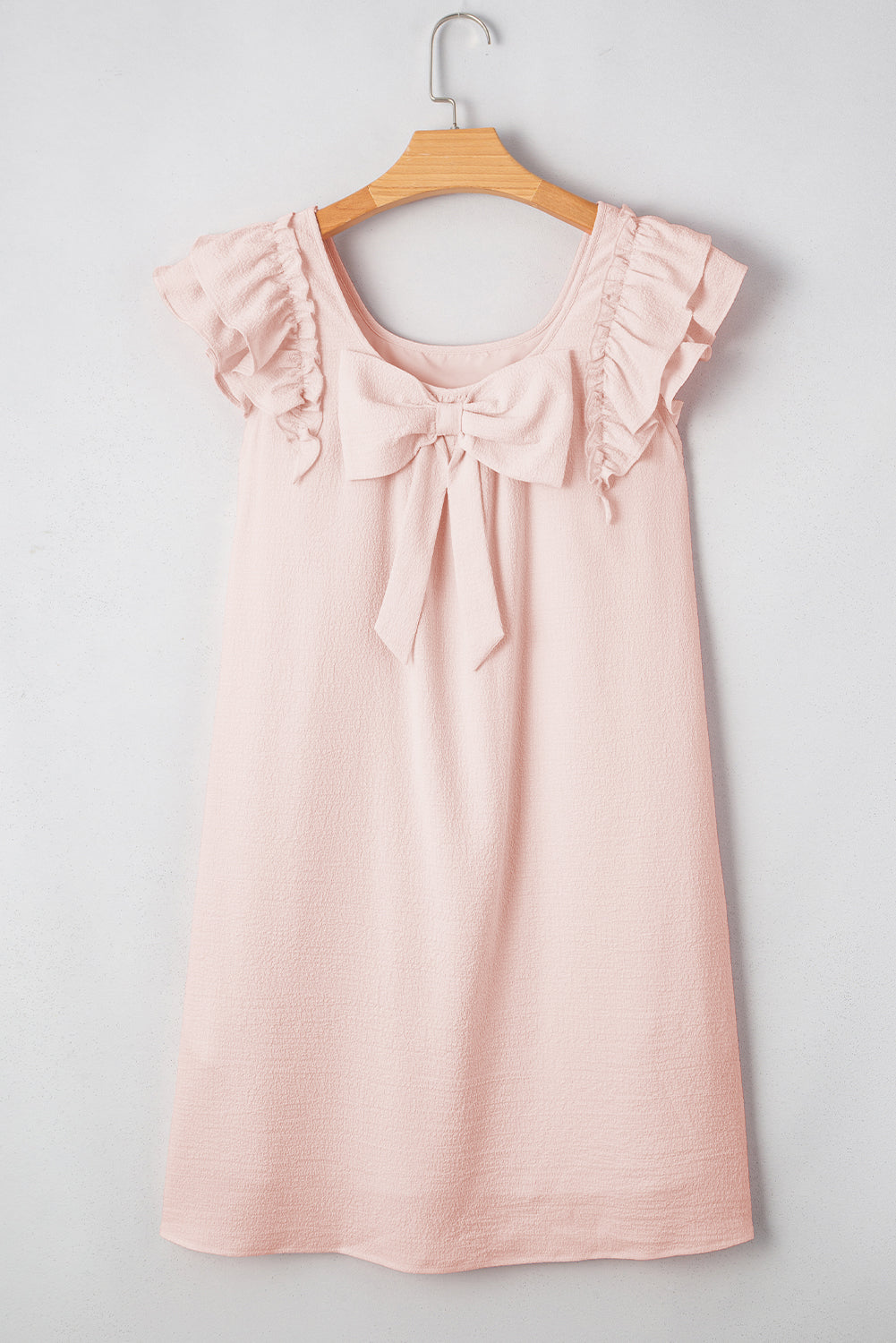 Flutter Sleeve Textured Sleeve Square Neck Bow Back Mini Dress