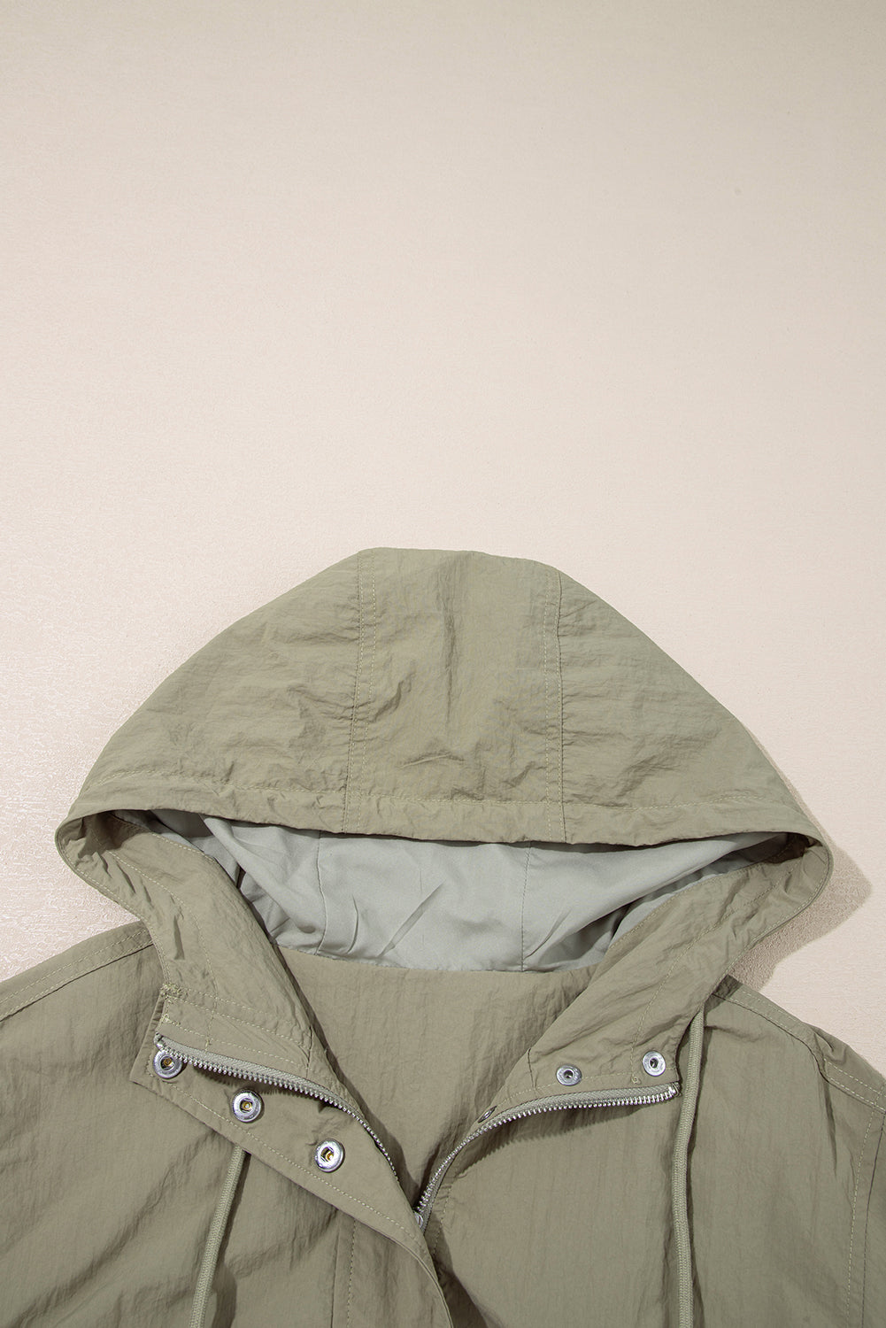 Zip Laurel Green Pocket Cropped Hooded Utility Jacket