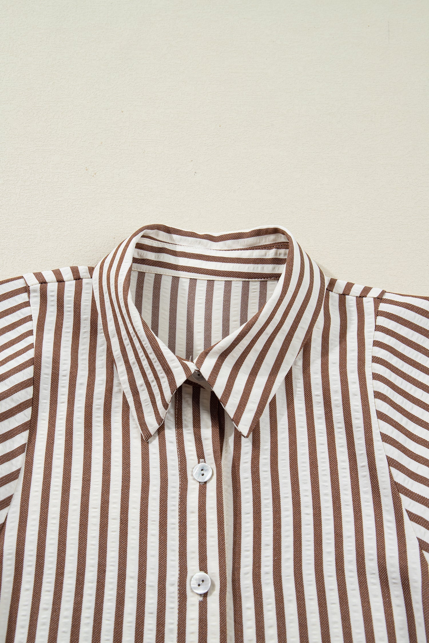 Stripe Knot Waist Button Down Mini Shirt Dress in Brown
