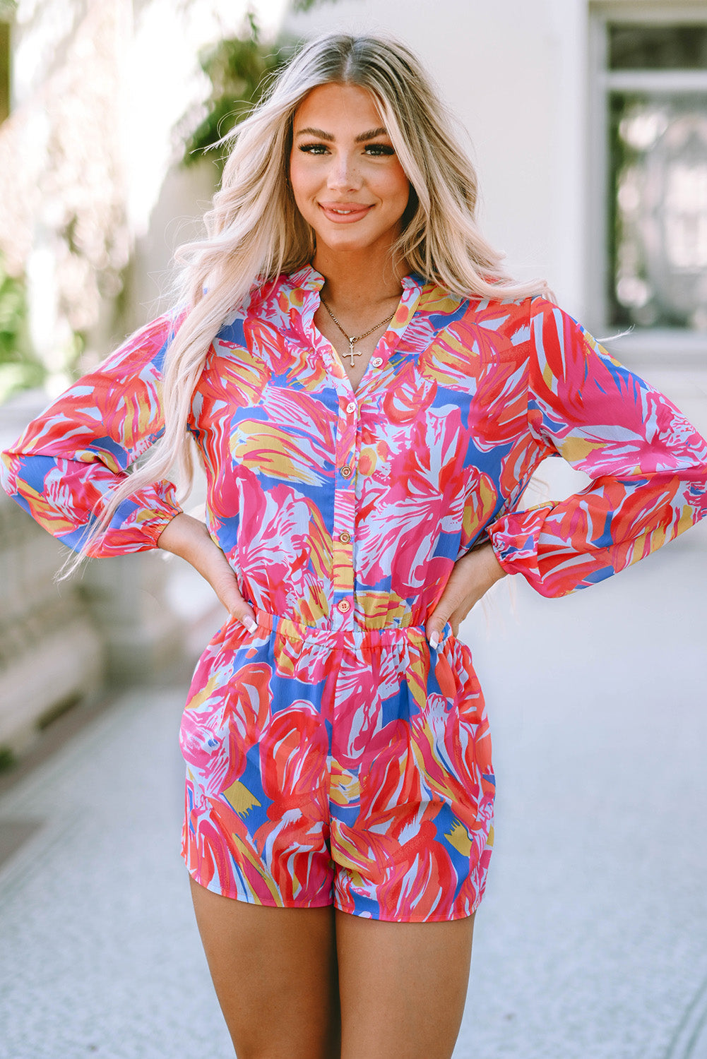 Women's Romper Featuring Bold Graffiti Print Shirt