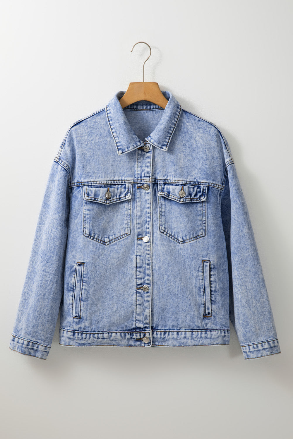 Retro Washed Flap Pockets Denim Jacket in Beau Blue