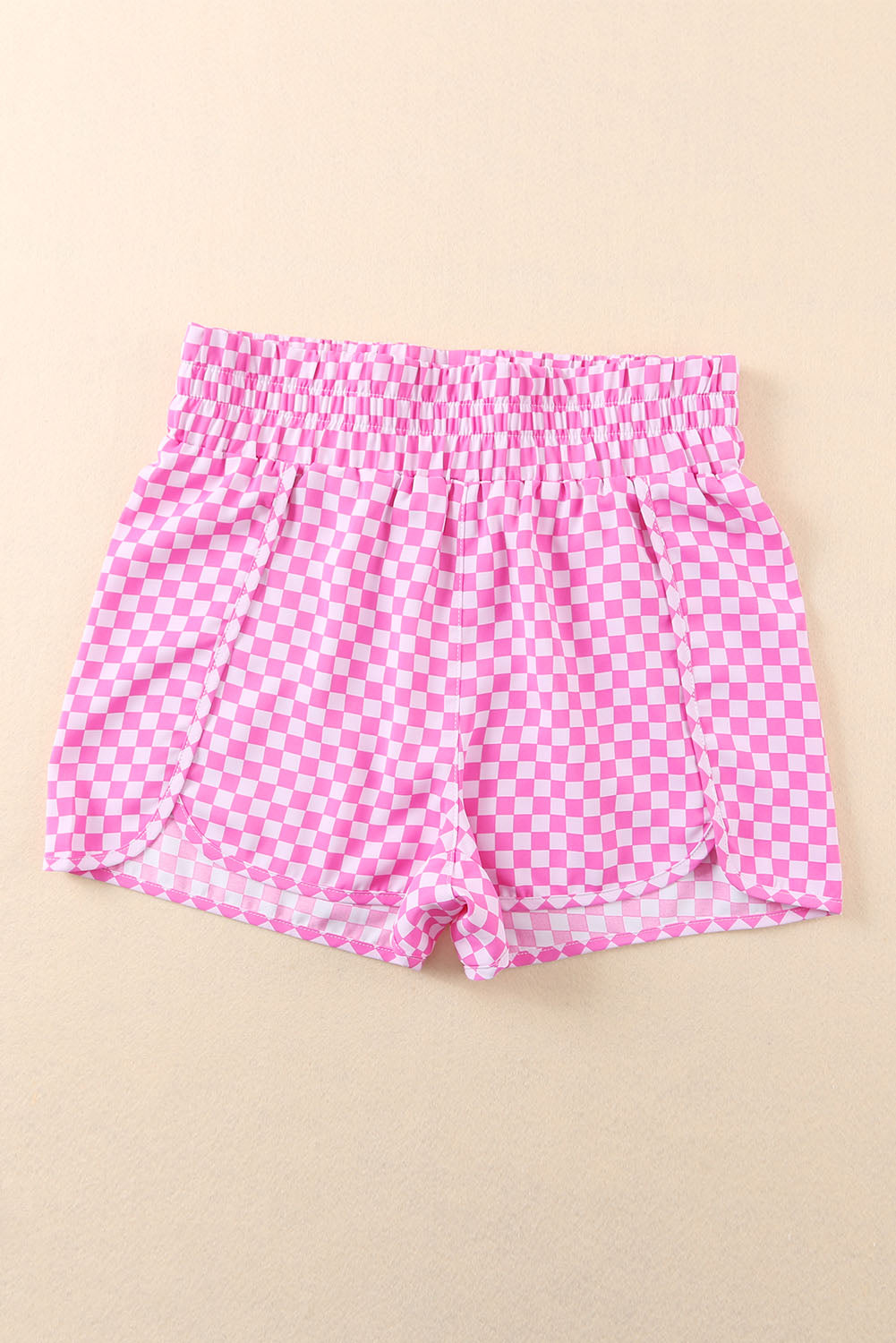 Short de sport taille haute à carreaux rose