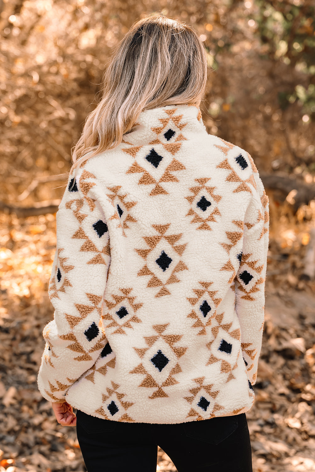 Aztec Print Sherpa Quarter Zip Collar Sweatshirt