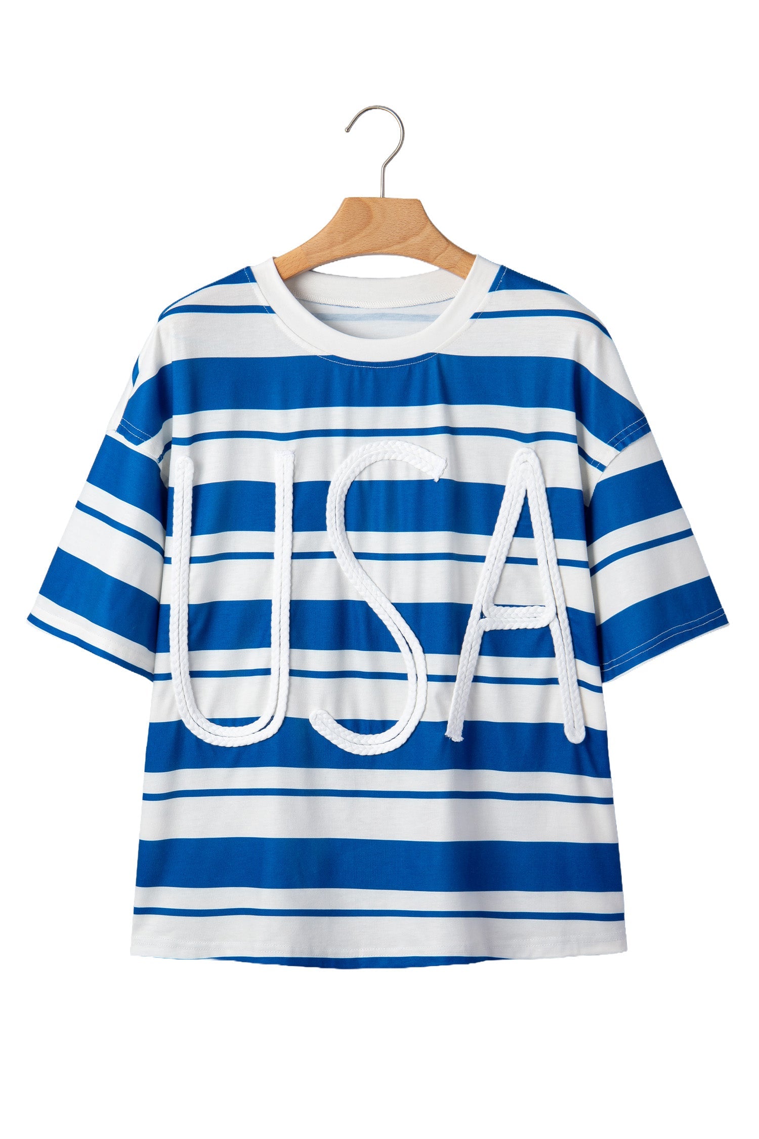 Graphic Stripe USA Half Sleeve Loose T Shirt in Blue