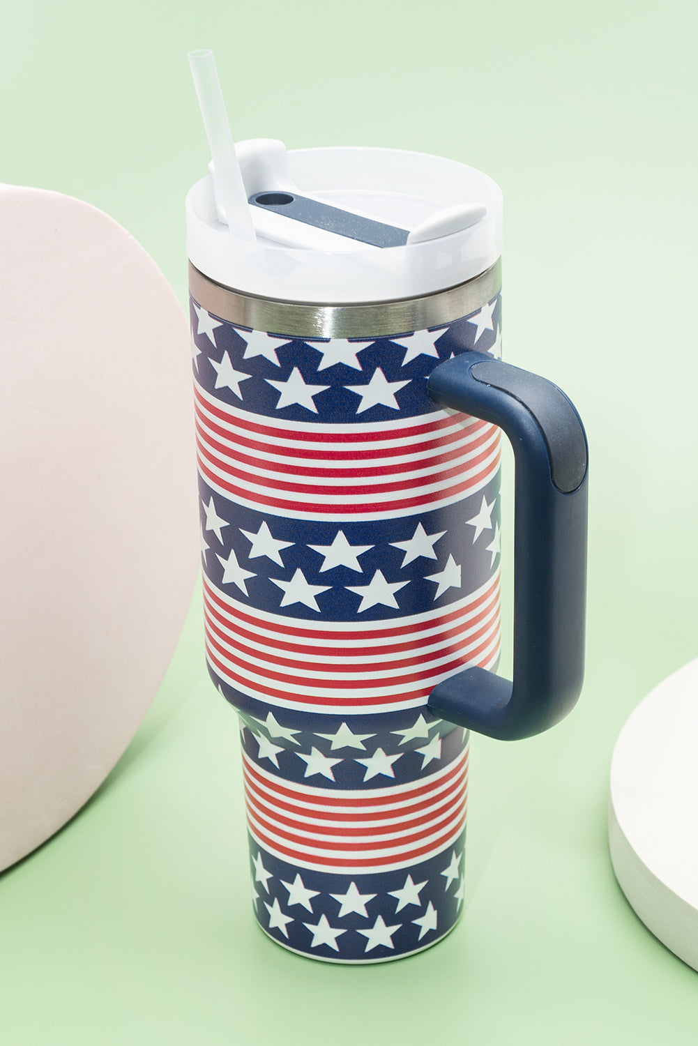 Stars Print and Stripes Handled Thermos Cup 40oz
