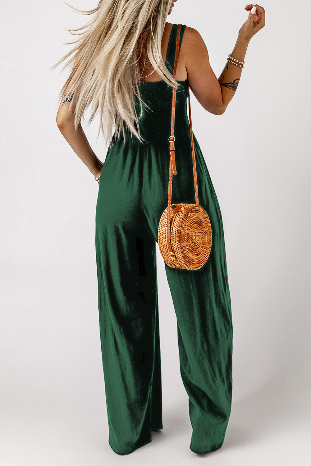 Women's Shirred Sleeveless Wide Leg Jumpsuit
