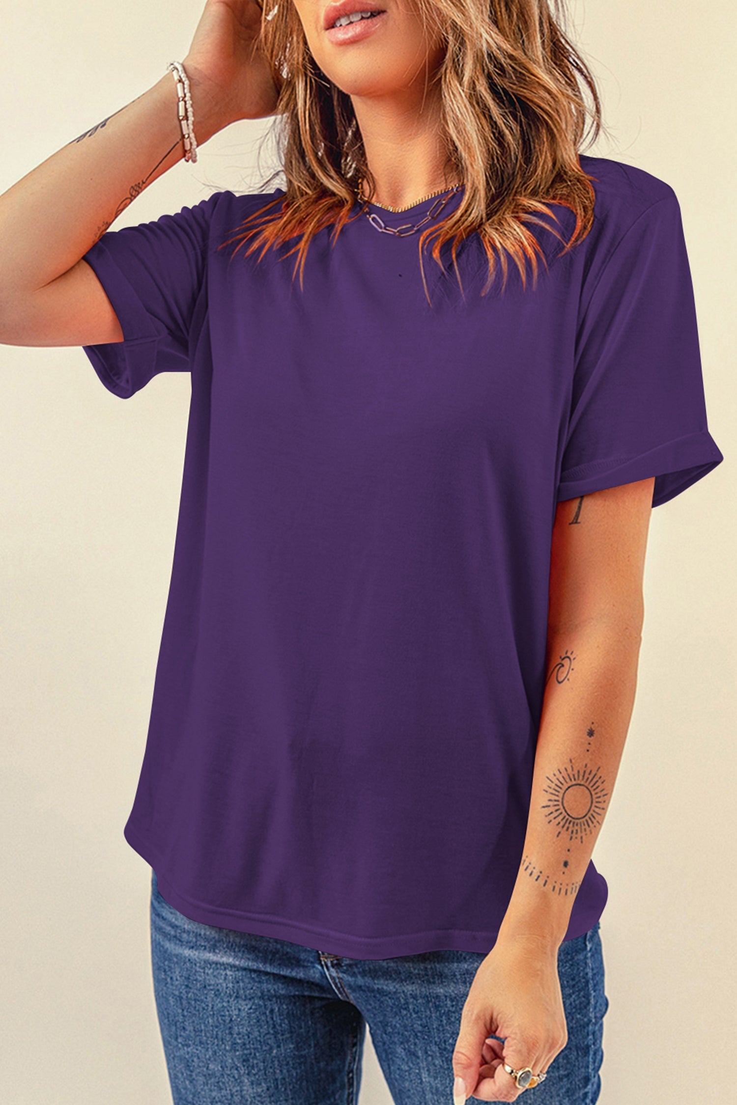 Everyday Plain Crew-Neck Tee in Purple