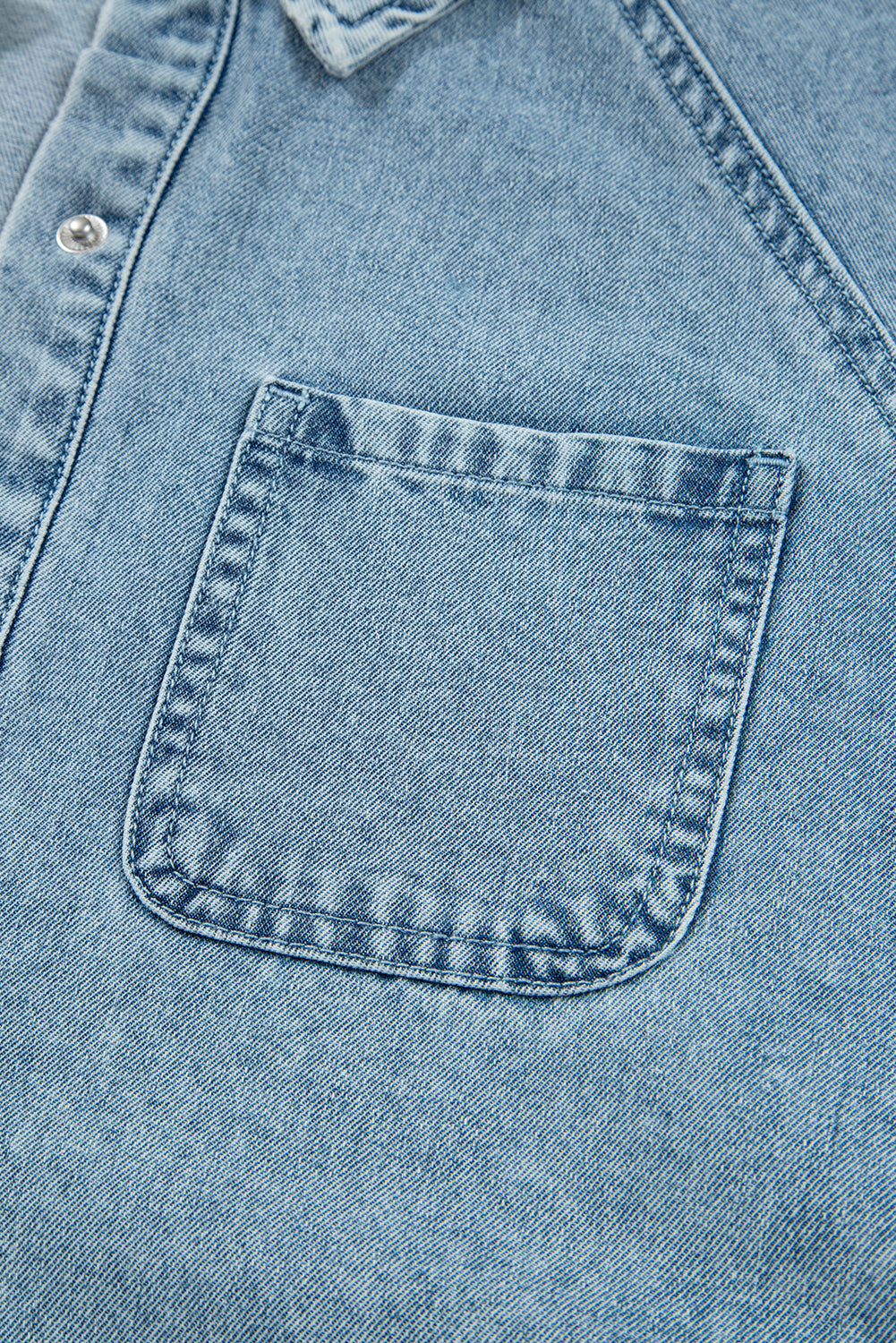 Smocked Cuffs Flared Denim Shirt Mini Dress