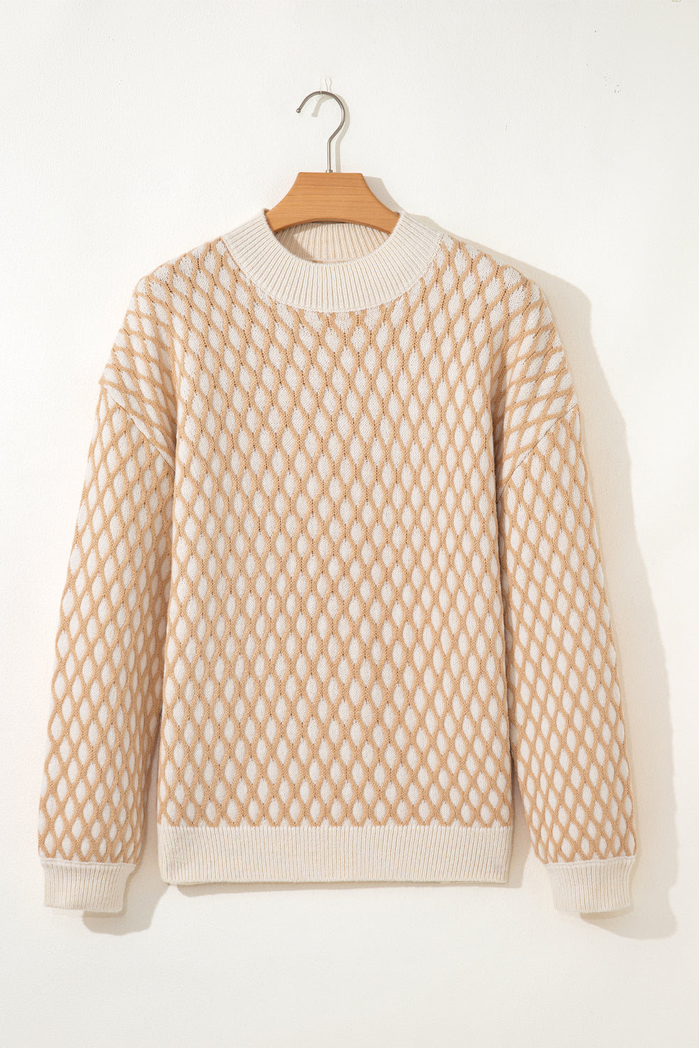 Knit Rhombus Textured Mock-Neck Knit Top in Smoke Gray
