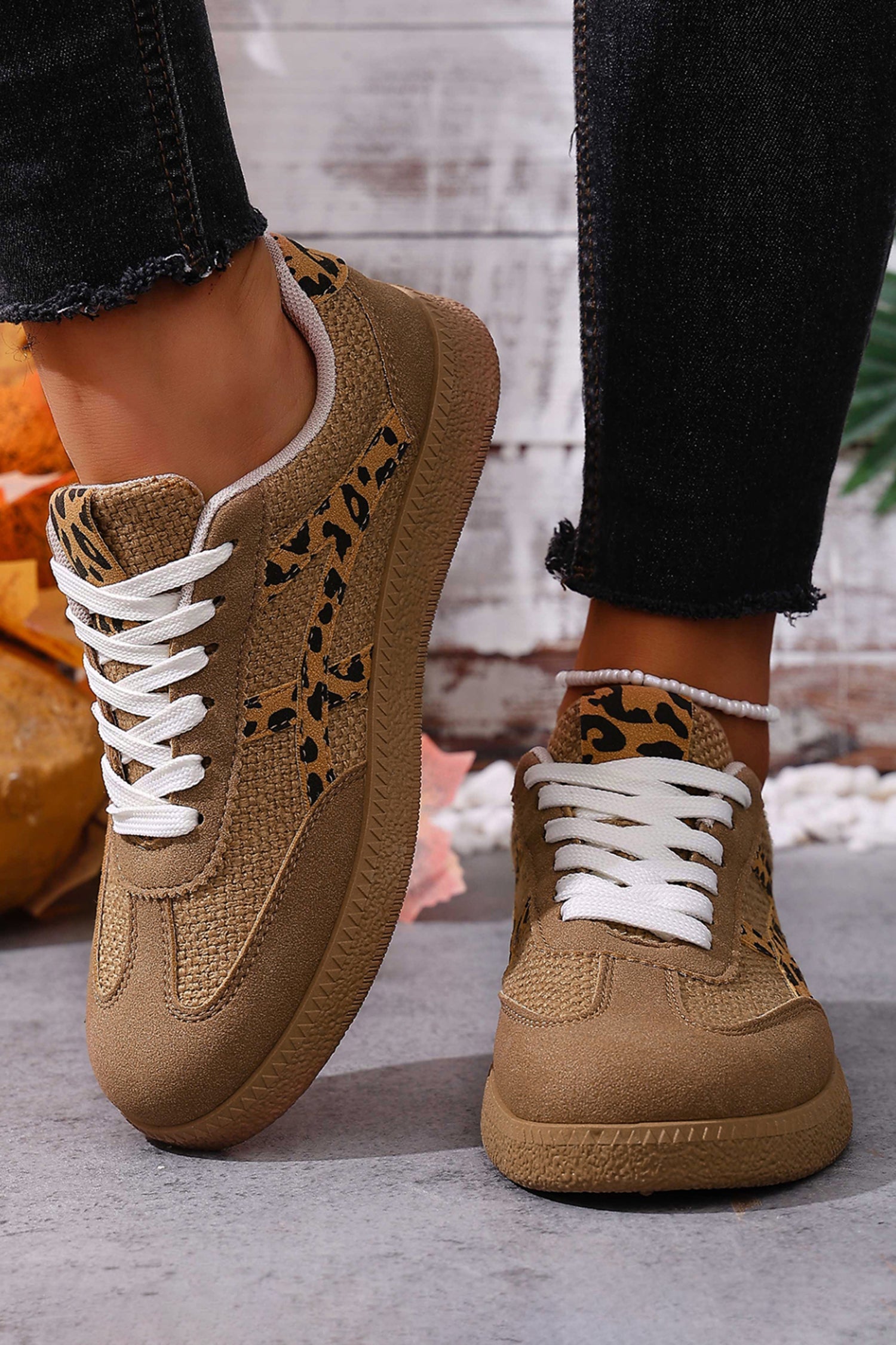 Faux Patchwork Suede Contrast Detail Lace Up Flat Sneakers