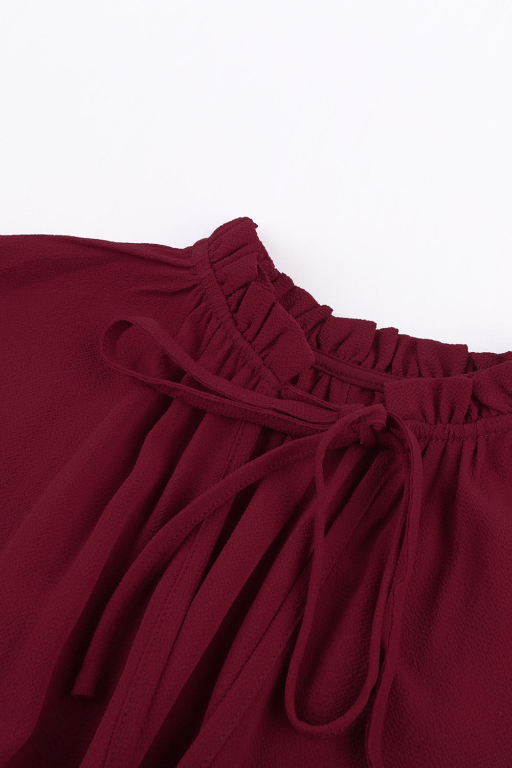 Women's Mini Dress with Wine V Neck Long-Sleeve Ruffle-Trimmed Layered