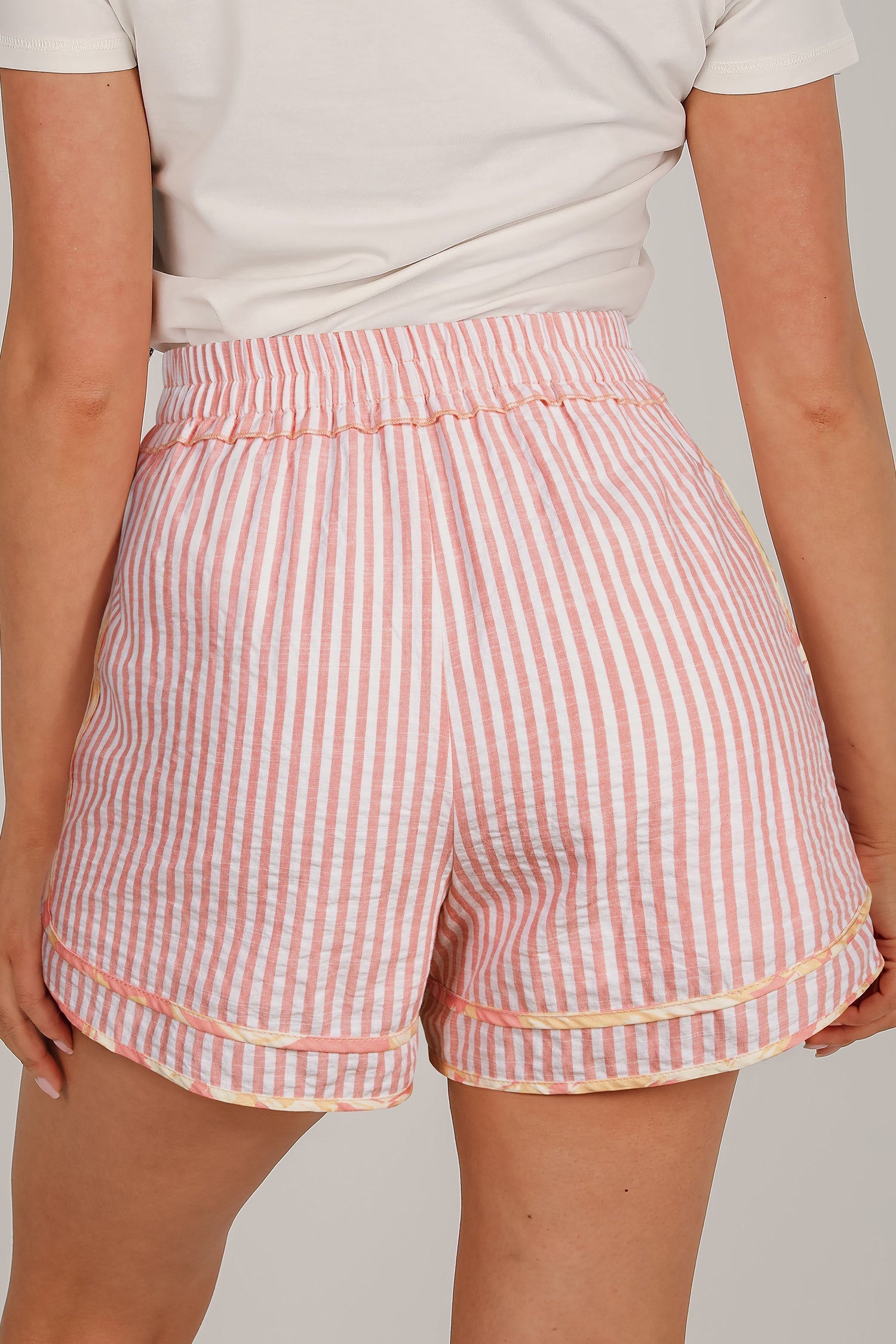 Trim Ribbon Floral Ribbon Knot Striped Everyday Shorts in Light Pink