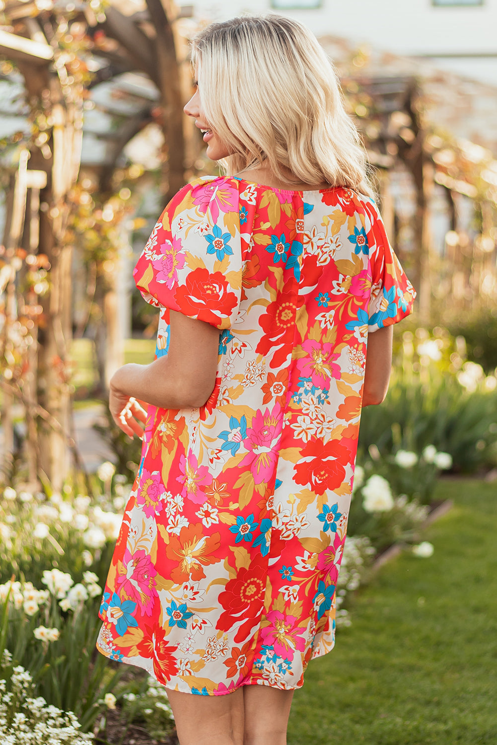 Floral Print Bubble Short Sleeve Dress