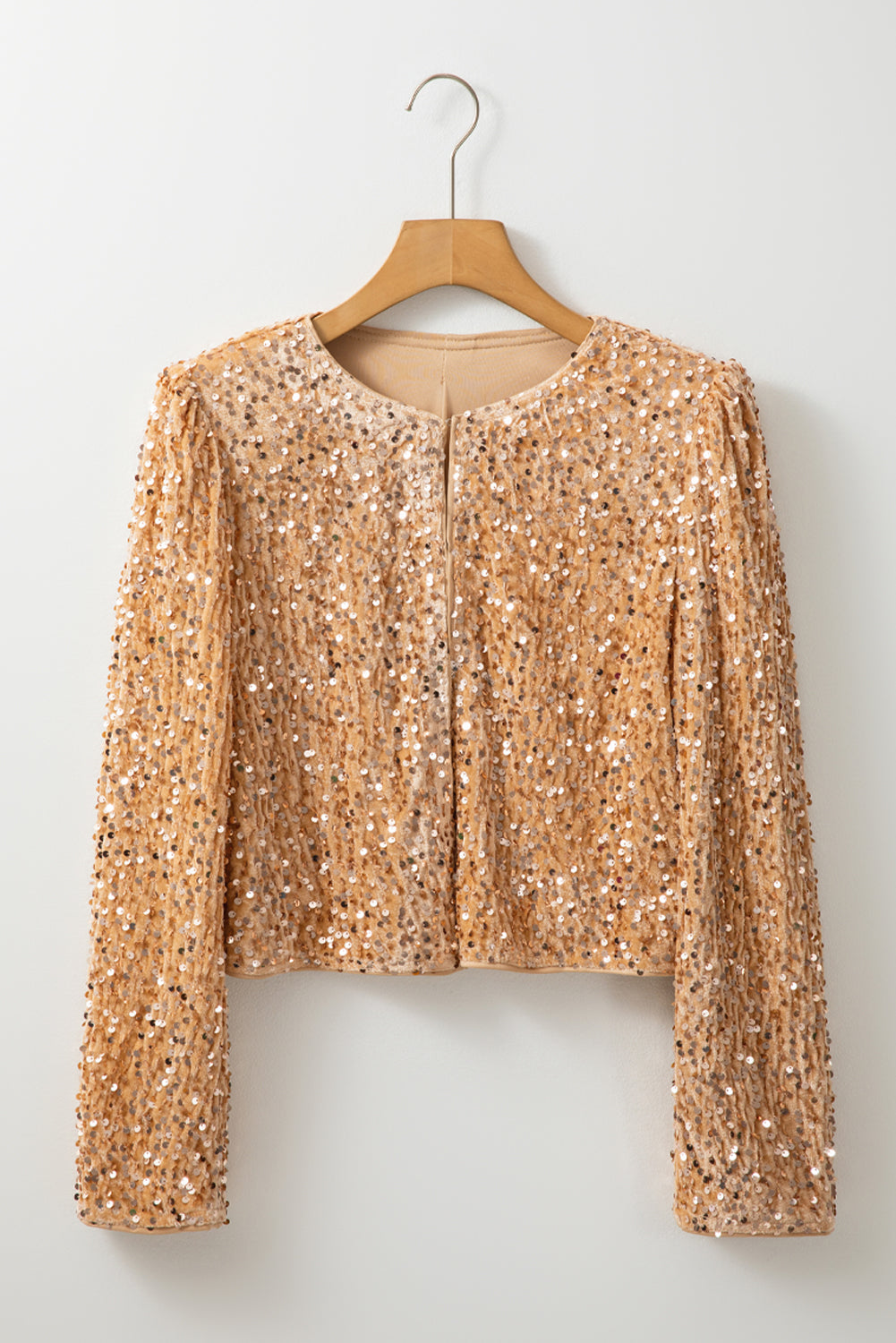 Sequined Golden Fleece Open-Front Cropped Jacket