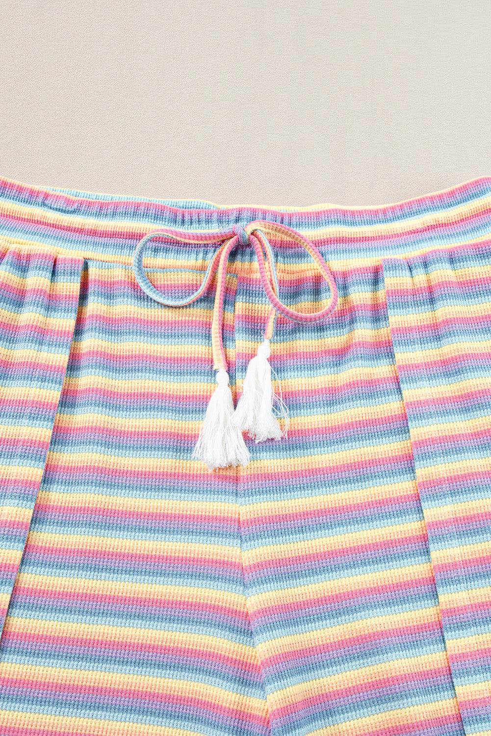 Women's Pants Set with Tee Tassel-Detail String Wide-Leg