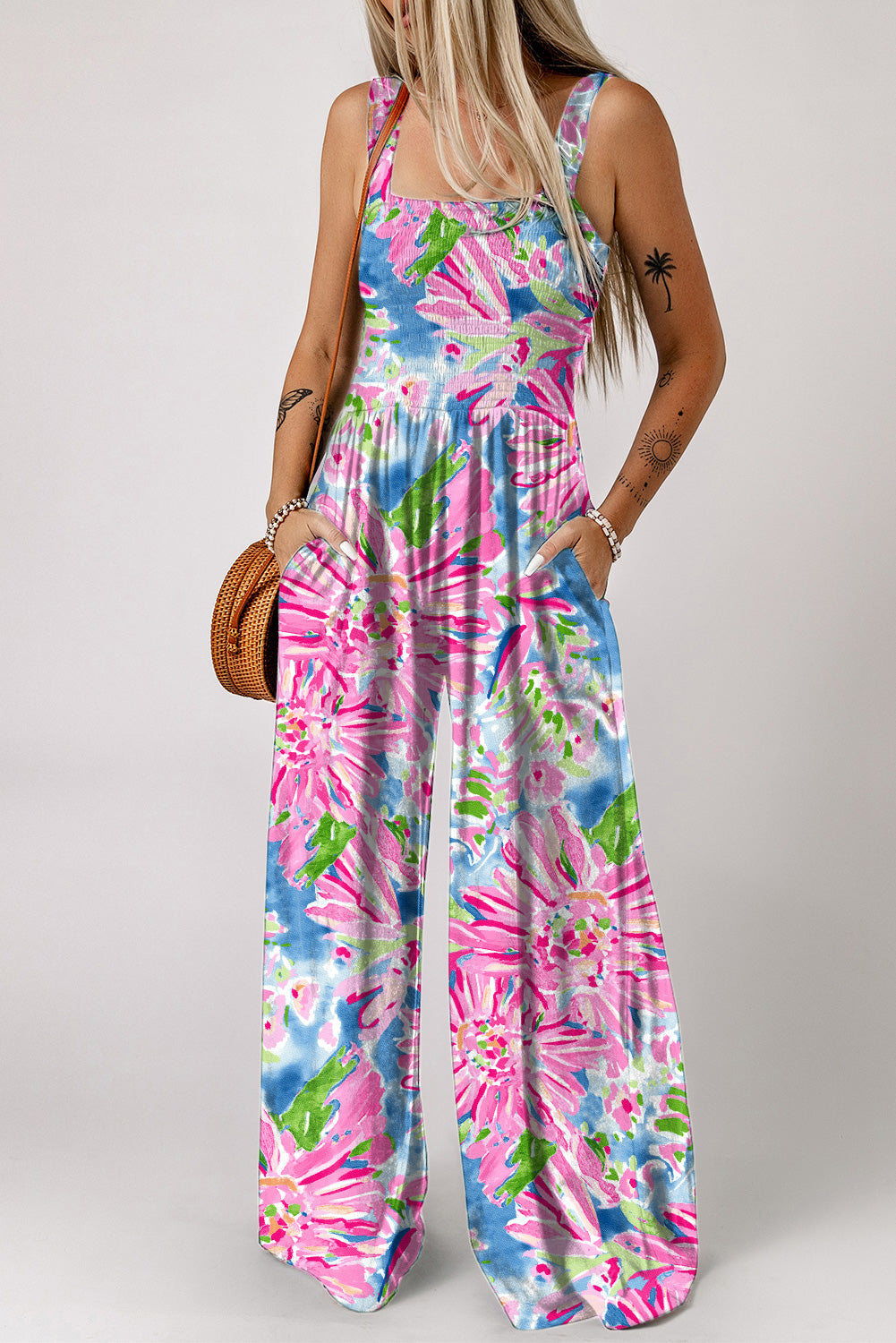 Women's Wide Abstract Floral-Print Leg Jumpsuit