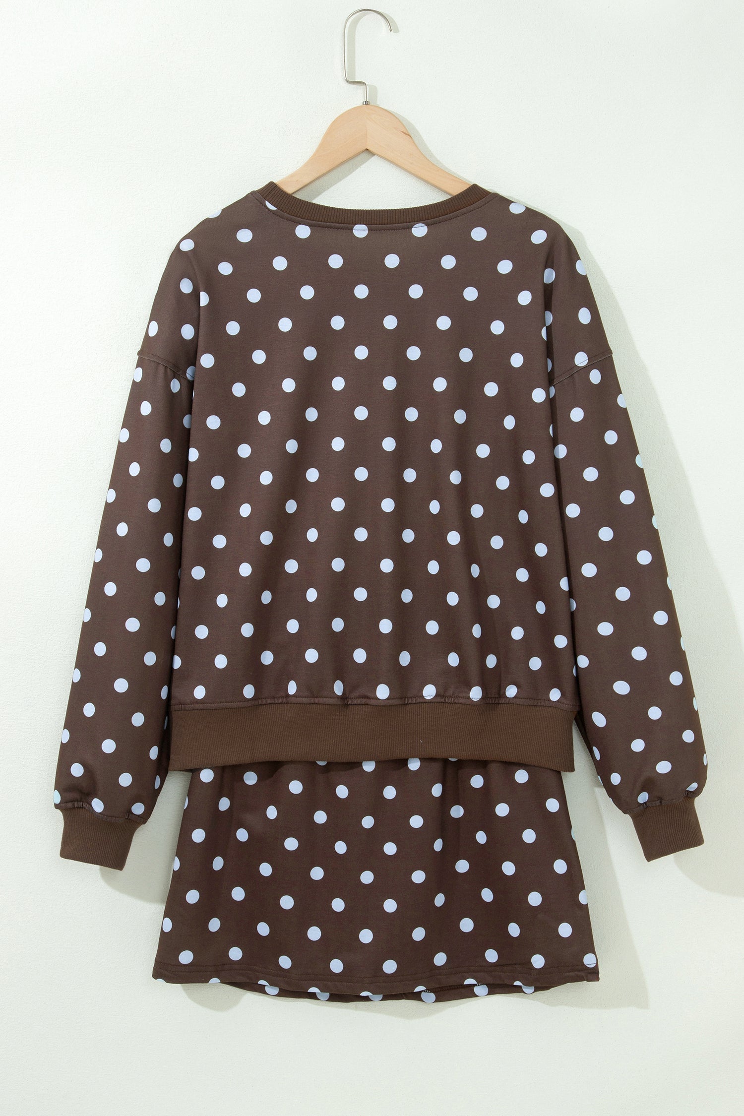 Pullover Embroidered Polka-Dot Embroidered Bow Detail 2pcs Skort Set in Brown