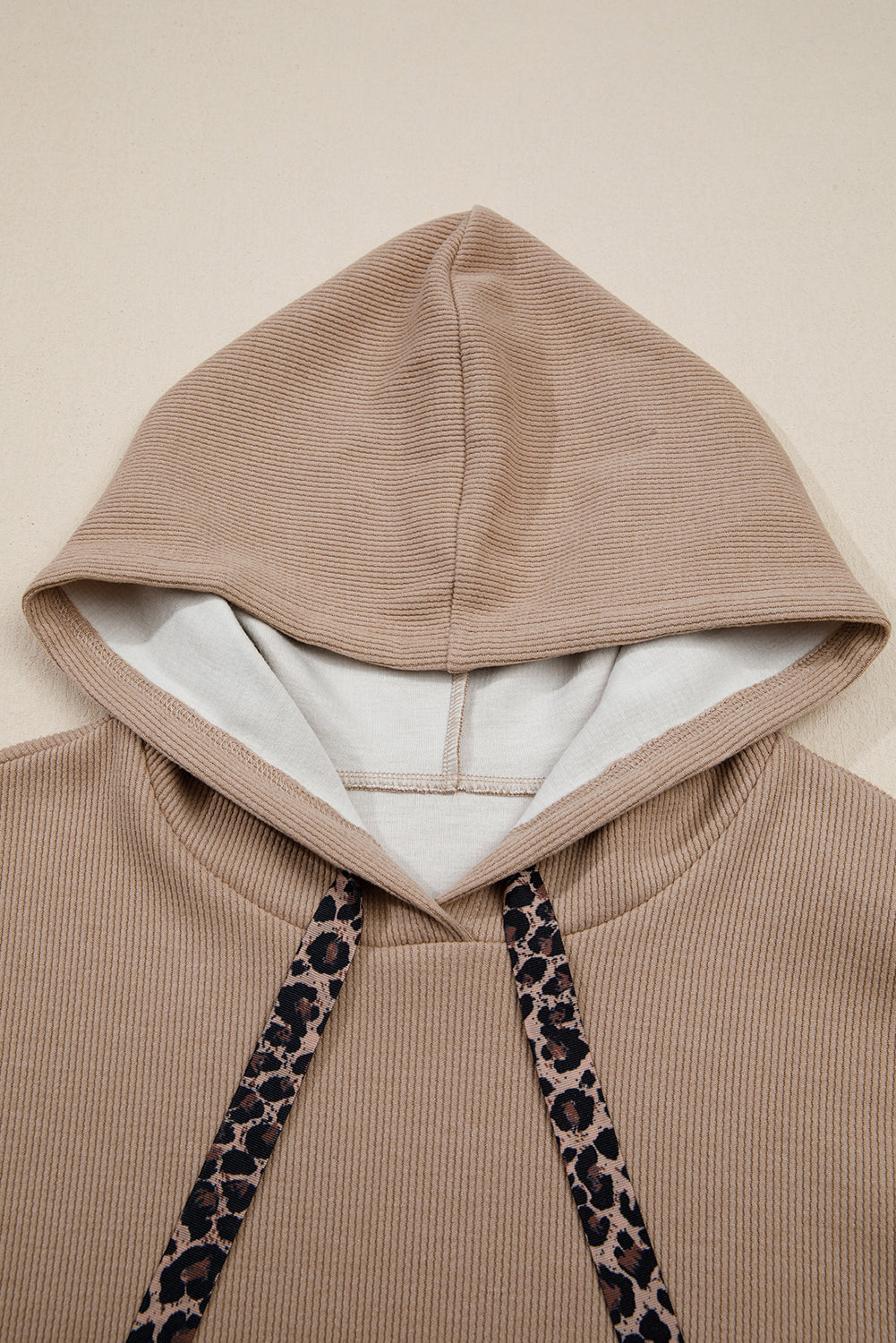 Leopard Thermal Textured Drawcord Baggy Hoodie