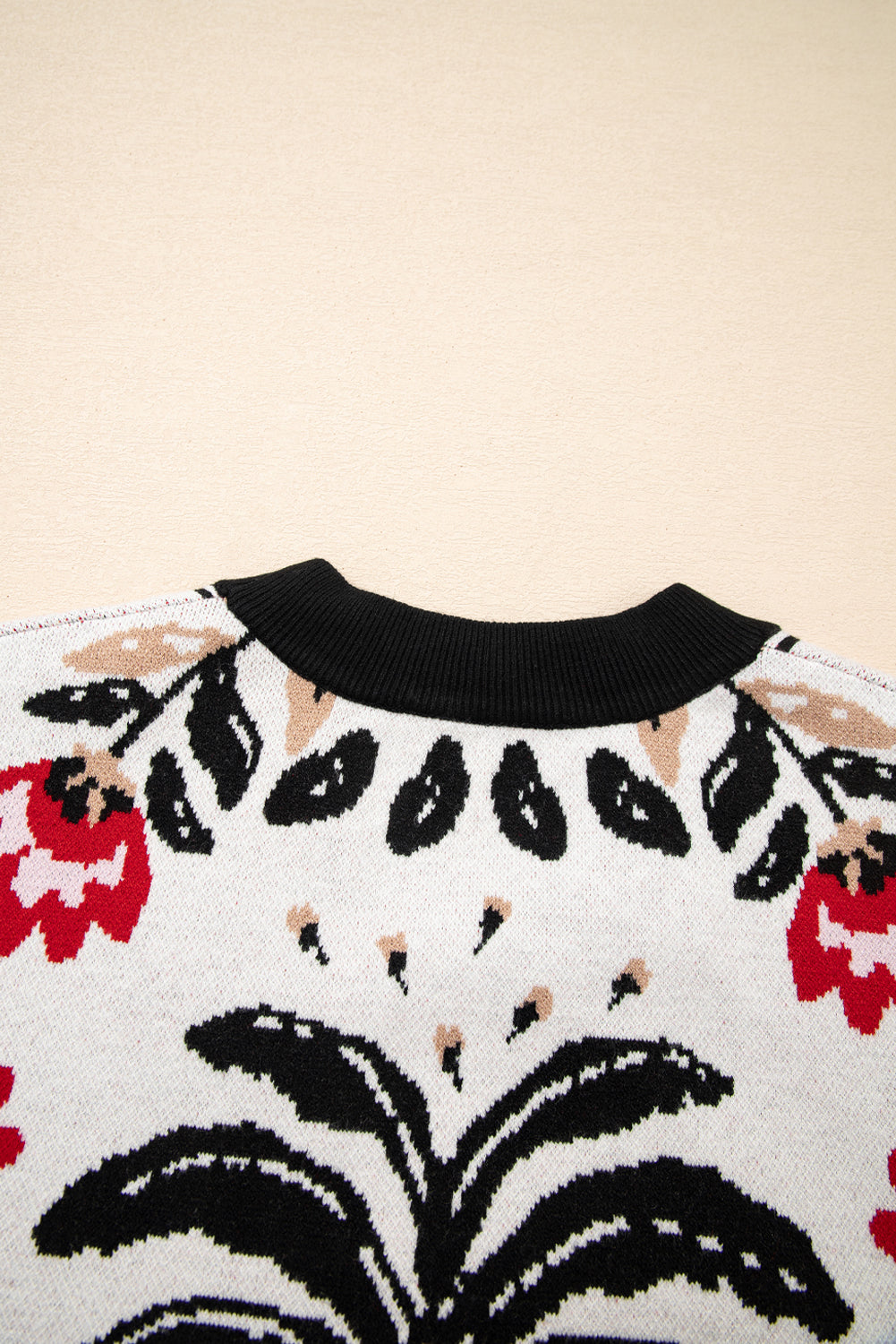 Floral-Print Button-Front V-Neck Knit Cardigan