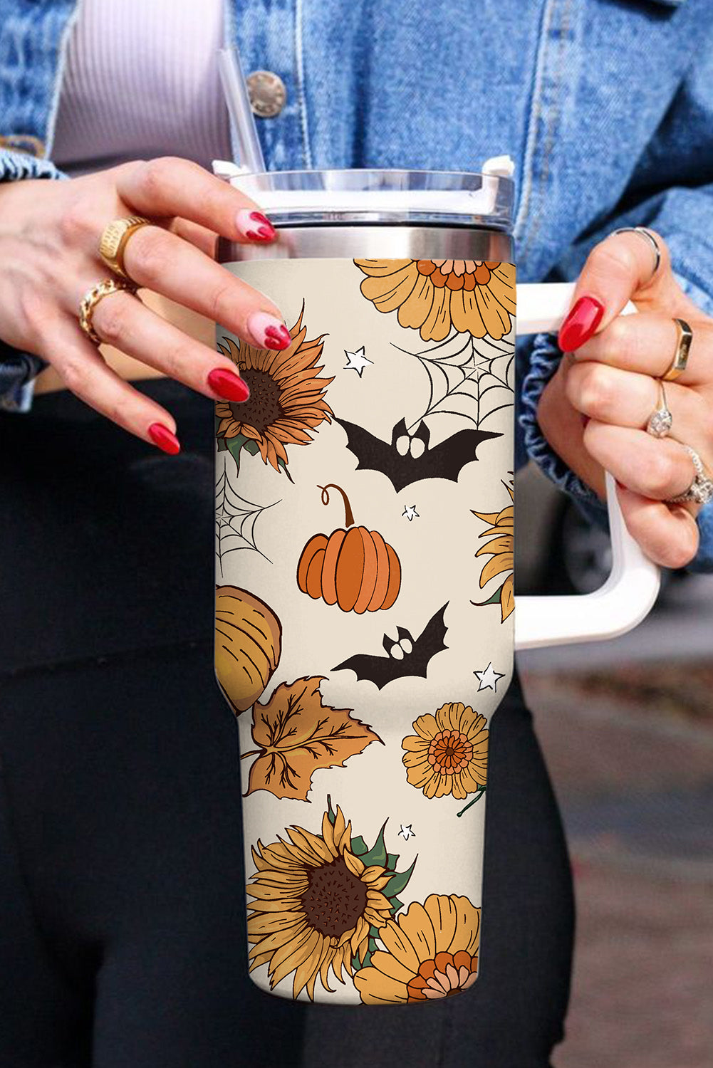 Pattern Print Halloween Print Handled Stainless Steel Vacuum Cup 40oz