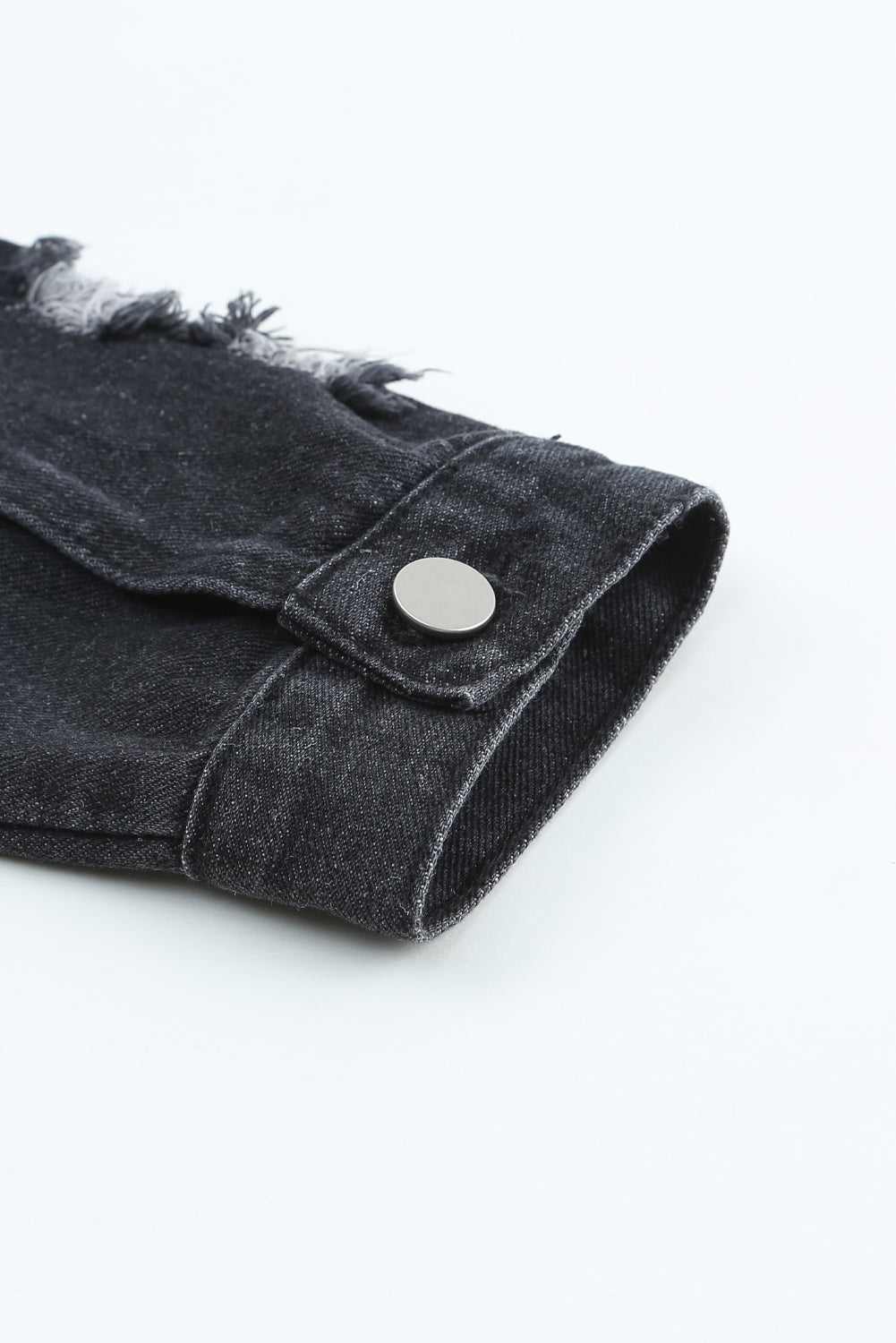 Lapel Hem Distressed Raw Buttons Denim Jacket