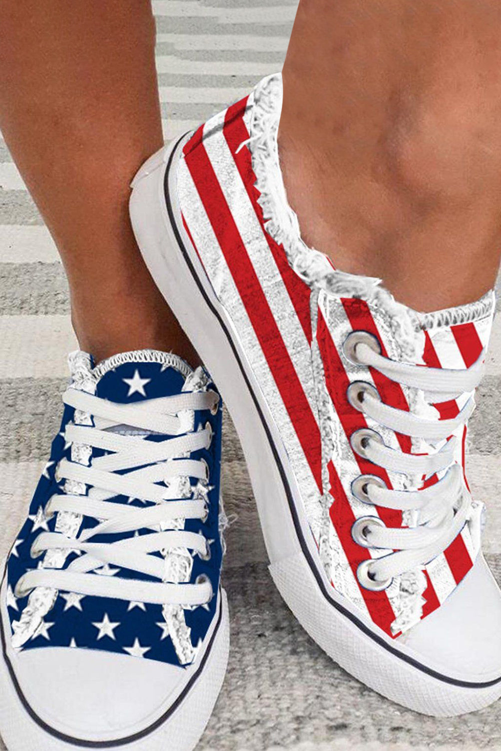 American Canvas Flag Lace-up Flat Shoes in Blue