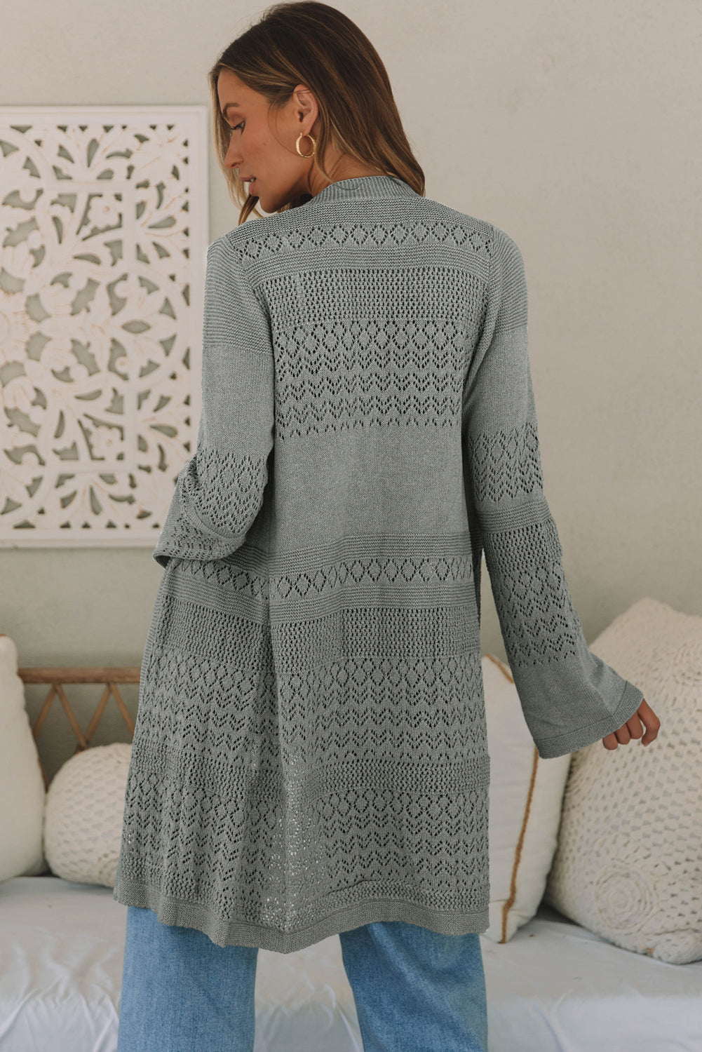 Cardigan ouvert sur le devant en tricot pointelle