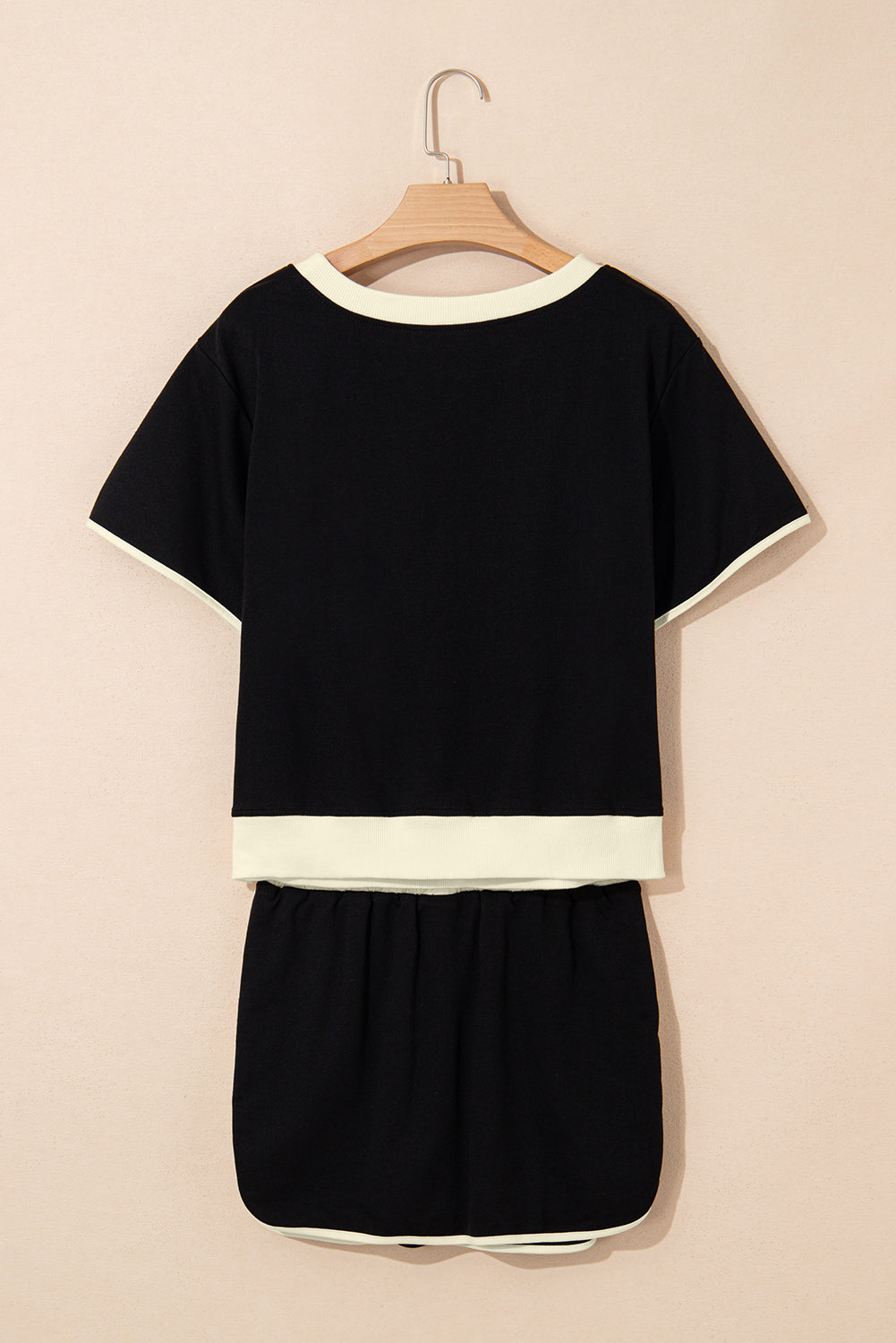 Colorblock Edge Drop-Shoulder T Shirt and Skort 2-Piece Outfit in Black