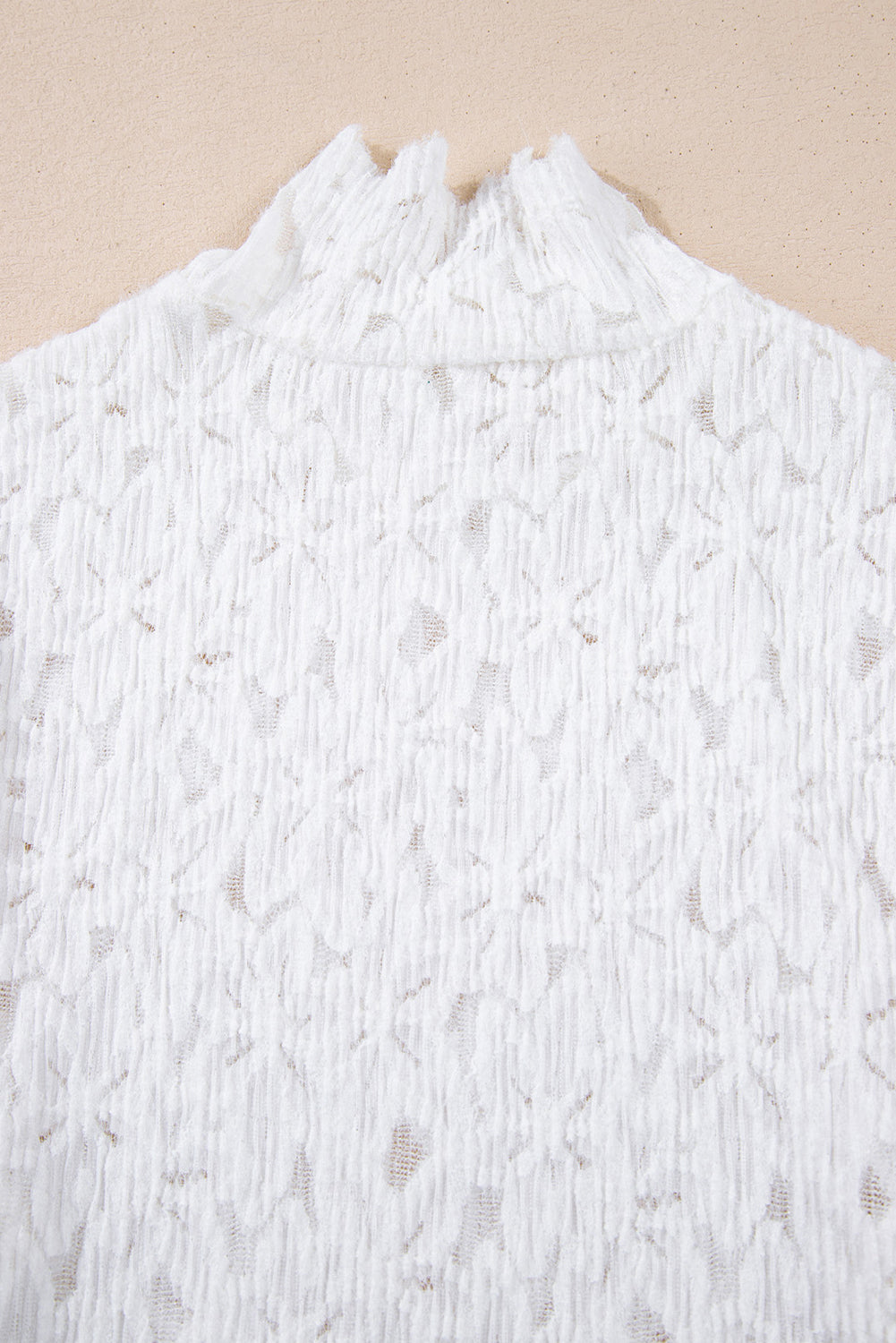 White Flower Lace See Through Mock Neck Top