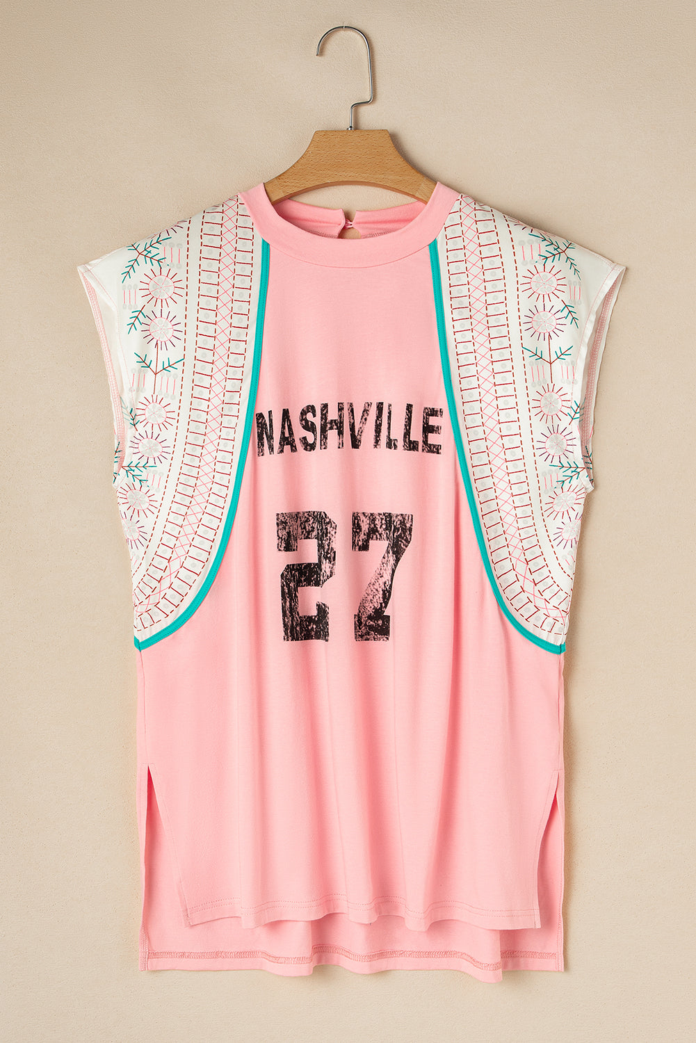 Pink Vintage Nashville Printed Patchwork Tank Top