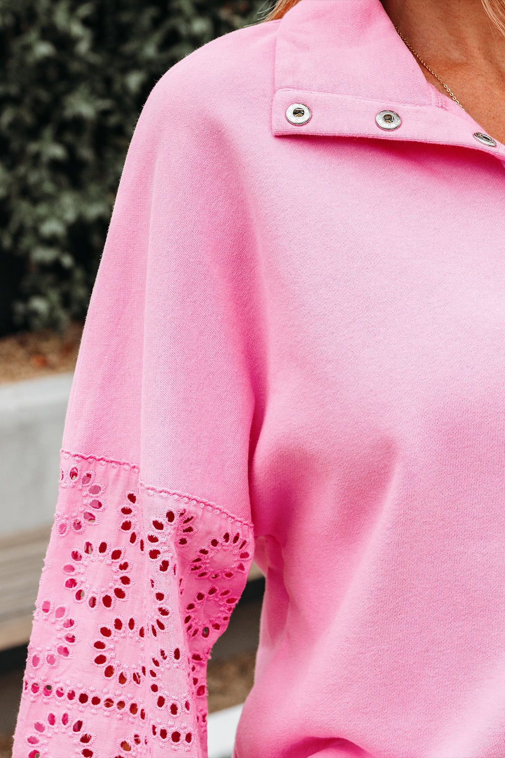 Flower Patchwork Embroidered Patchwork Snap Buttons Pullover Sweatshirt