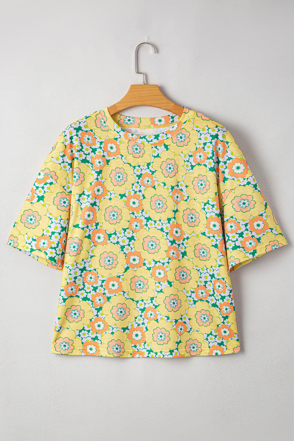 Summer Flower Printed Drop Shoulder Loose T Shirt