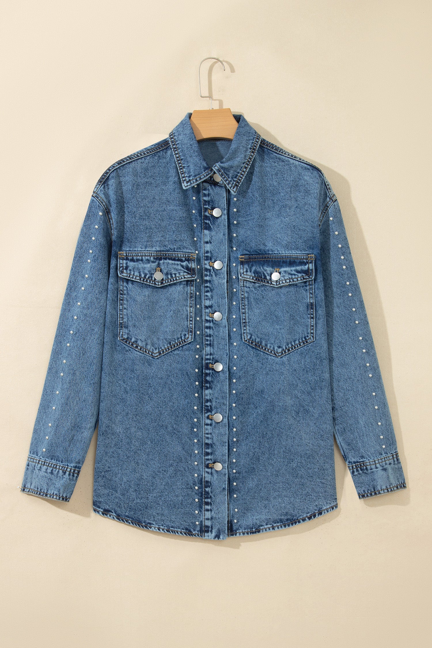 Rivet Sail Blue Embellished Western Style Timeless Fit Denim Jacket