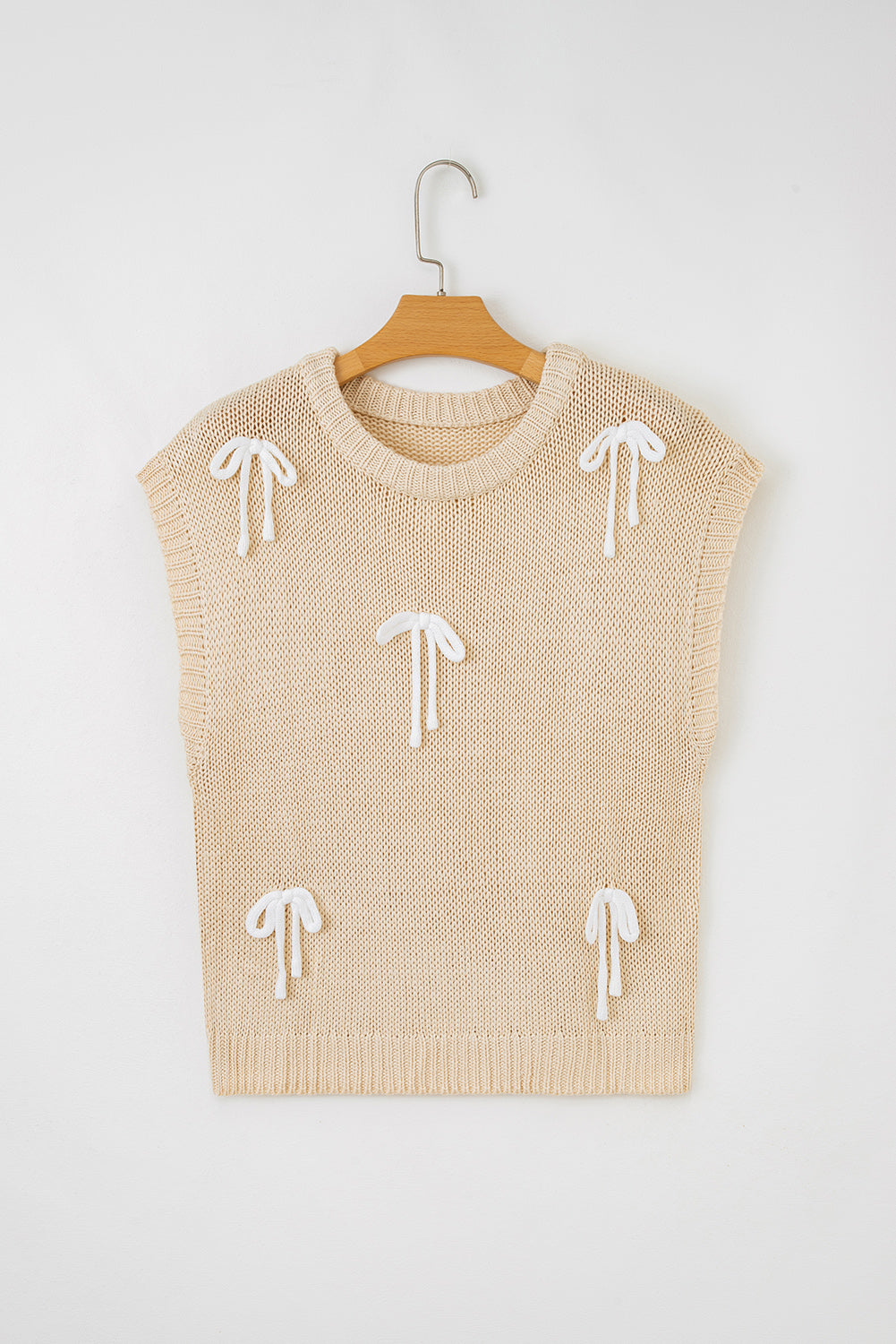 Applique Cap Bowknot Cap Sleeve Knit Top