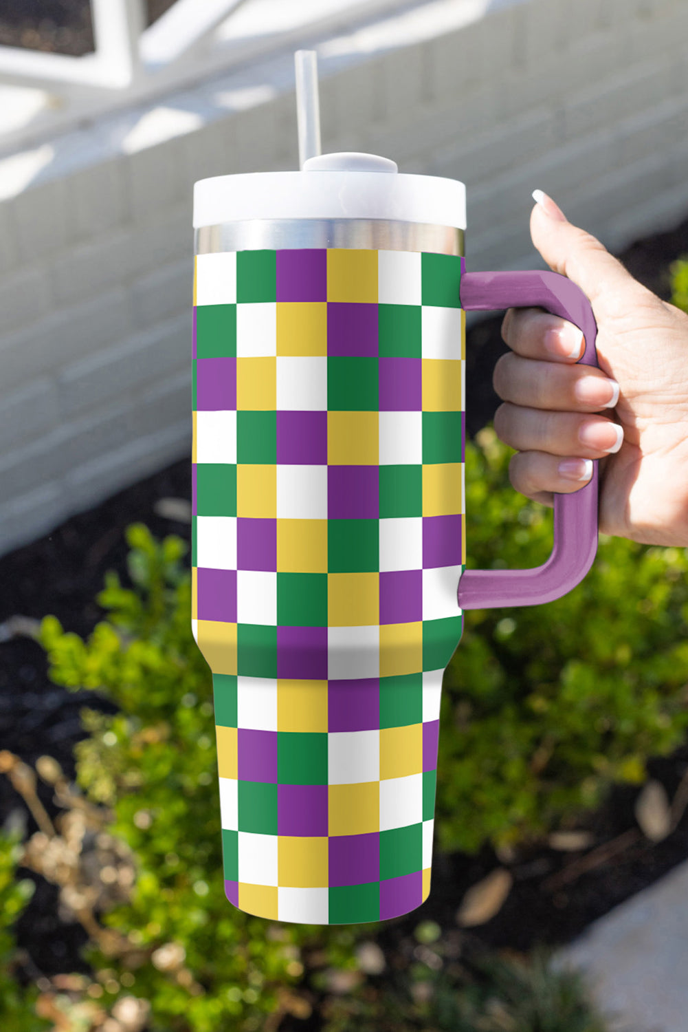 Print Handle Checkered Handle Large Vacuum Cup 40OZ
