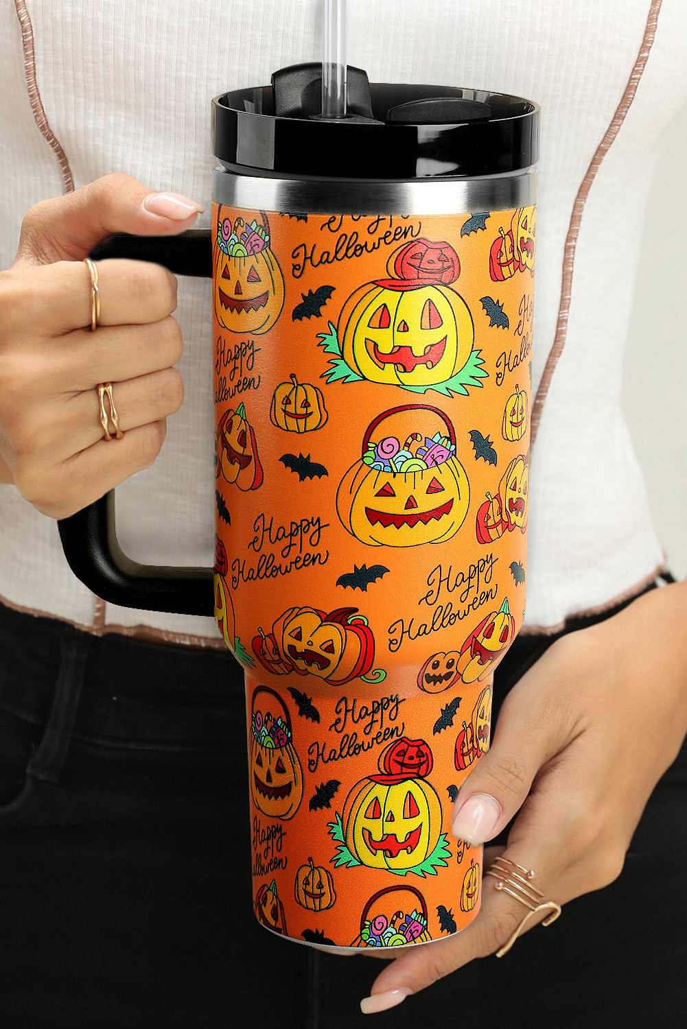 Pumpkin Print Halloween Print Handle Large Tumbler 40oz