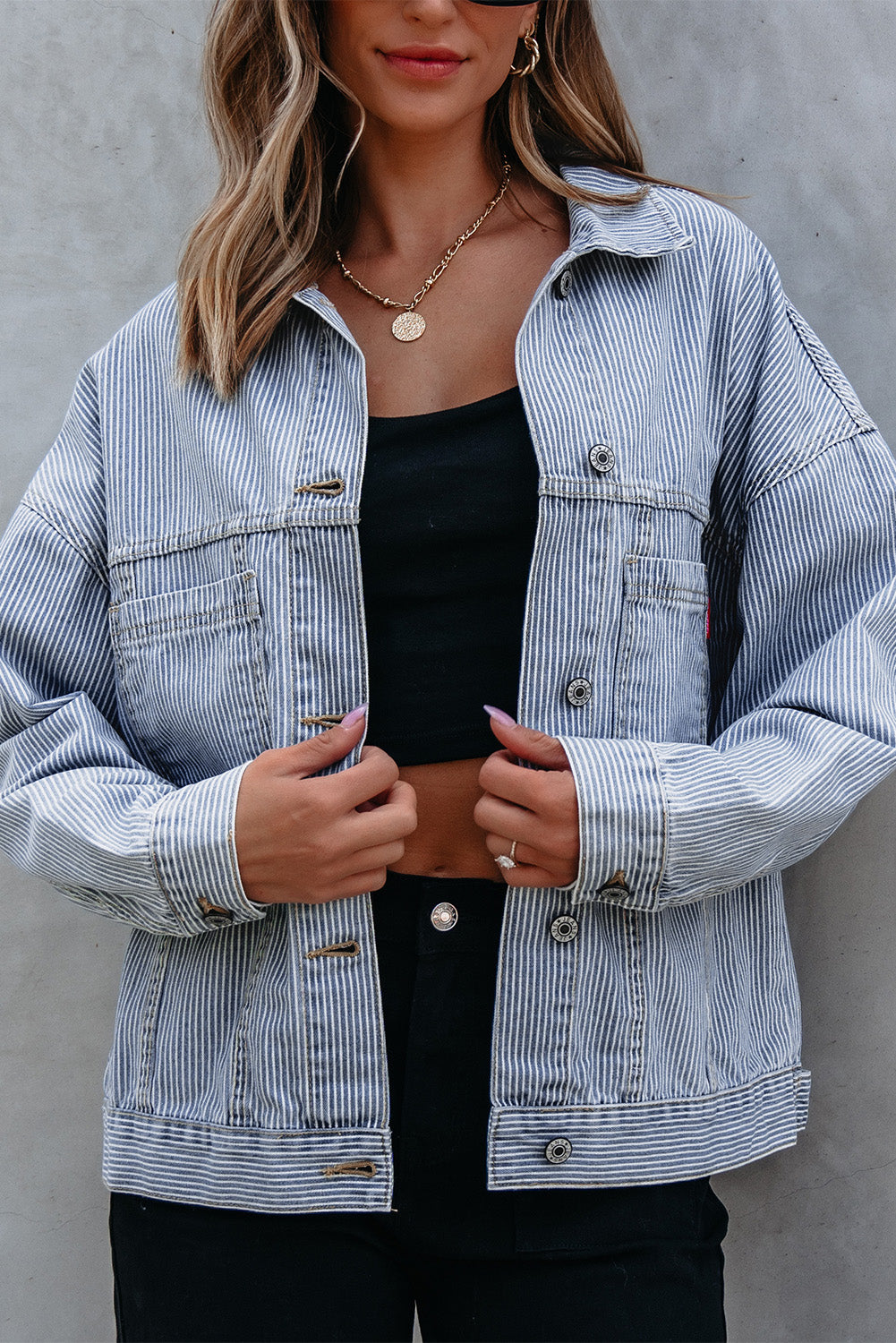 Denim Jacket: Washed Oversize Pocket-Detail