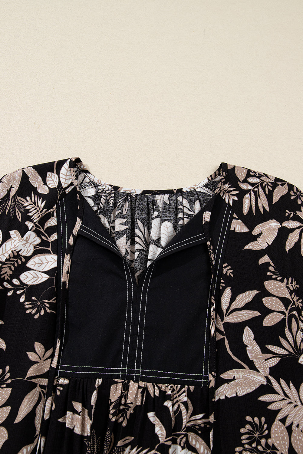 Sleeve Botanical 3/4 Botanical Print Split Neck Loose Mini Dress