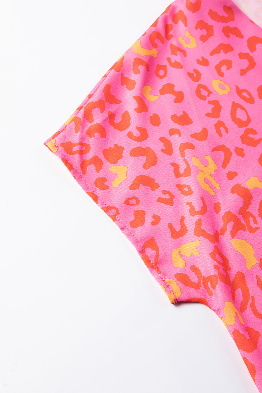 Women's Blouse Featuring Short-Sleeve Leopard-Print V Neck